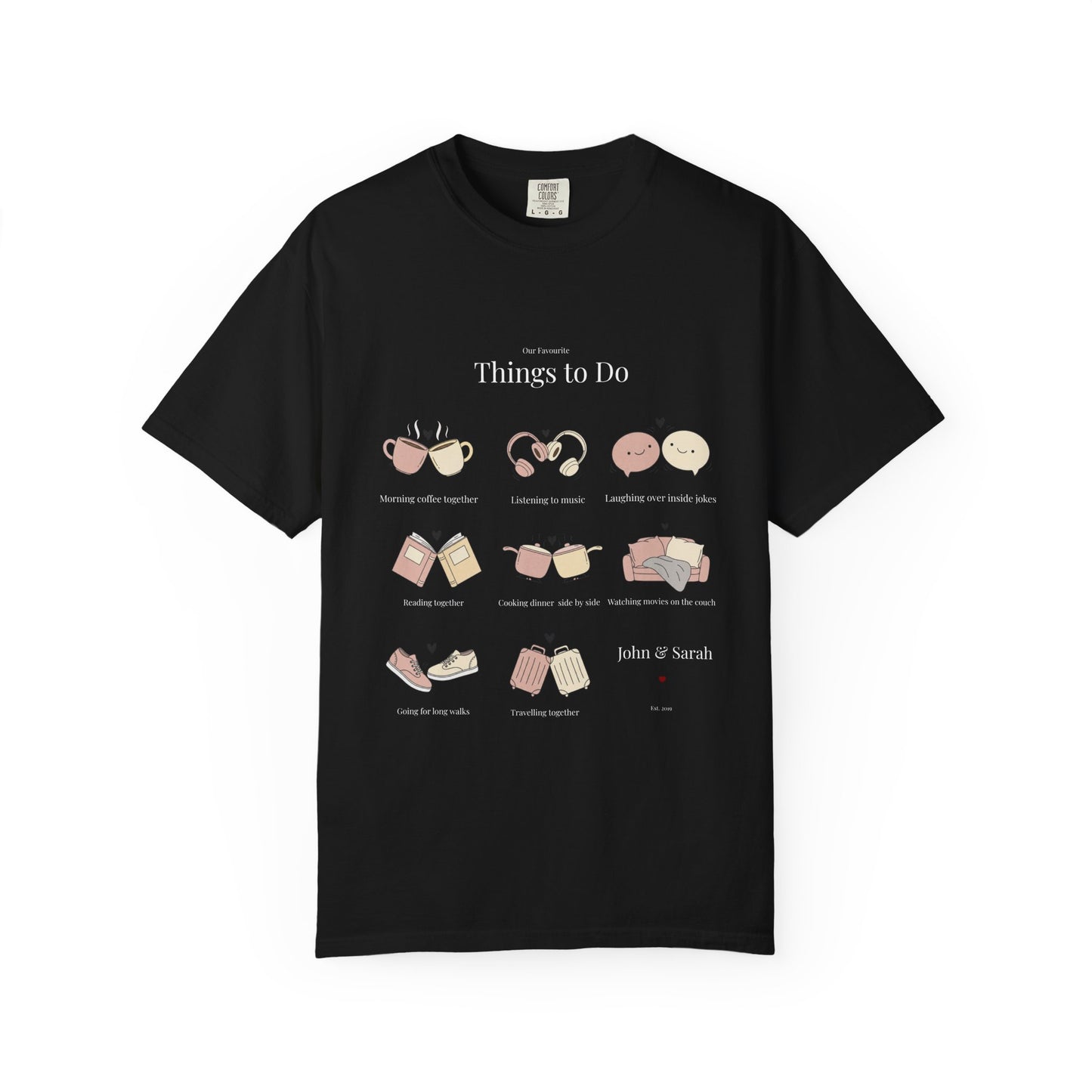 Our Favourite Things to Do Together – Personalised Valentine’s Illustration T-Shirt Gift - 14720