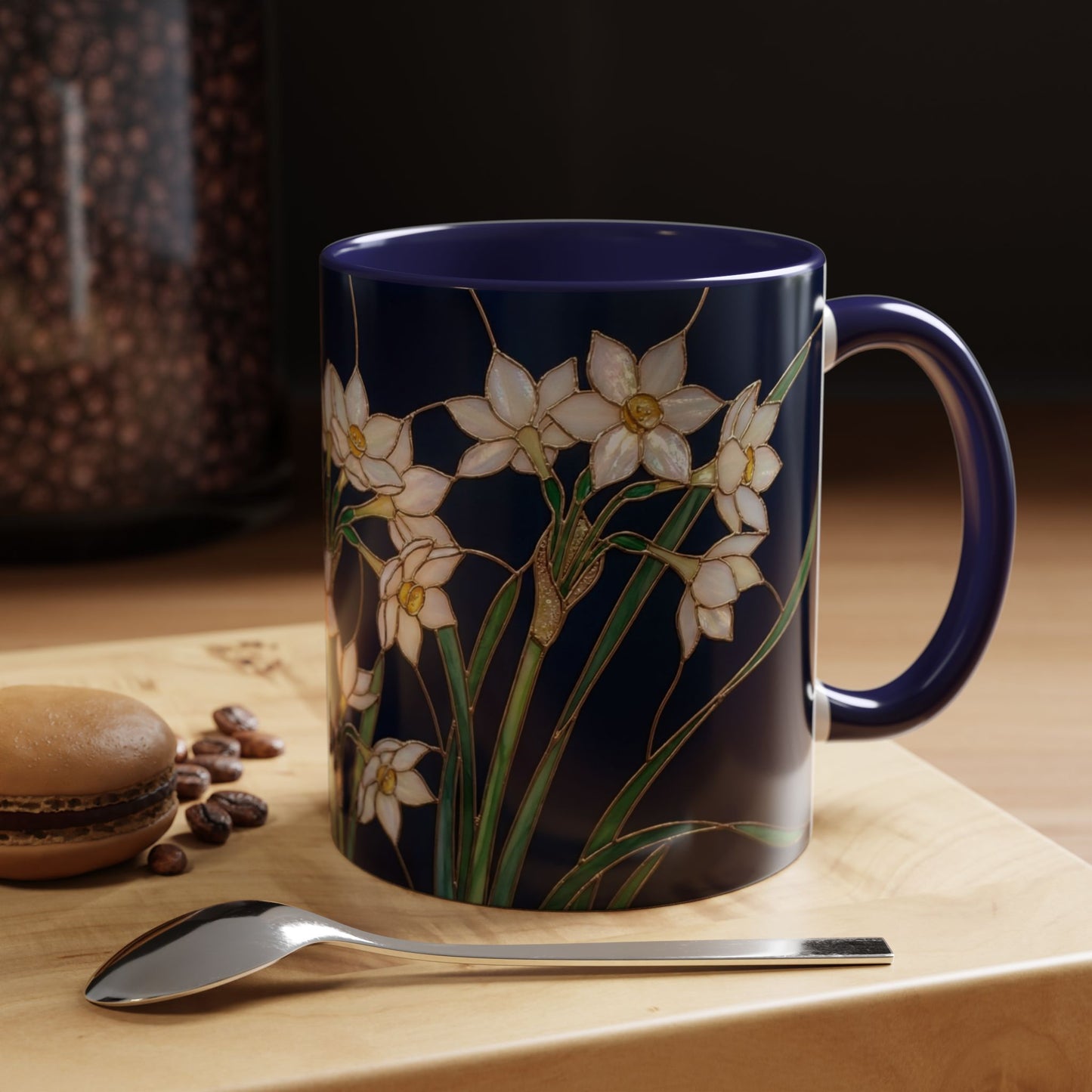 Narcissus Bloom Accent Coffee Mug — Stained Glass Design 11/15oz - 14597