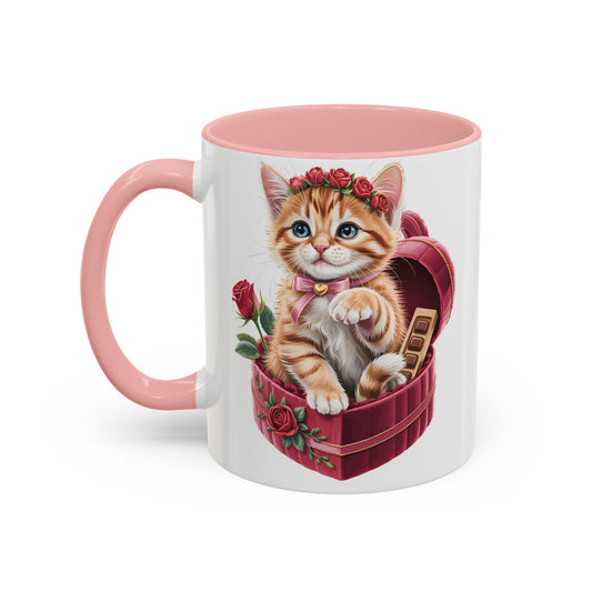 Cute Kitten Valentine Mug – Adorable Cat Illustration Coffee Cup, Romantic Gift for Cat Lovers (11oz / 15oz) - 14773