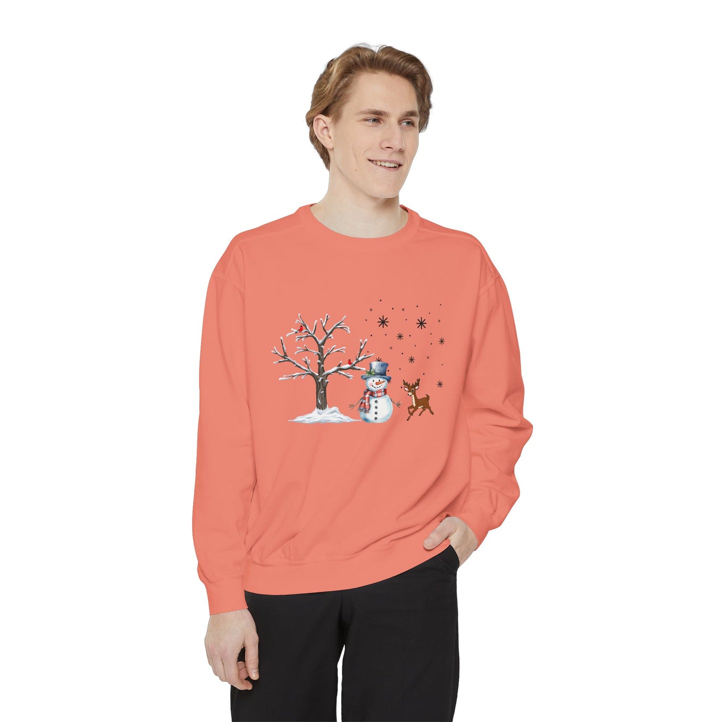 Snowman with Twinkle - Unisex Garment-Dyed Sweatshirt