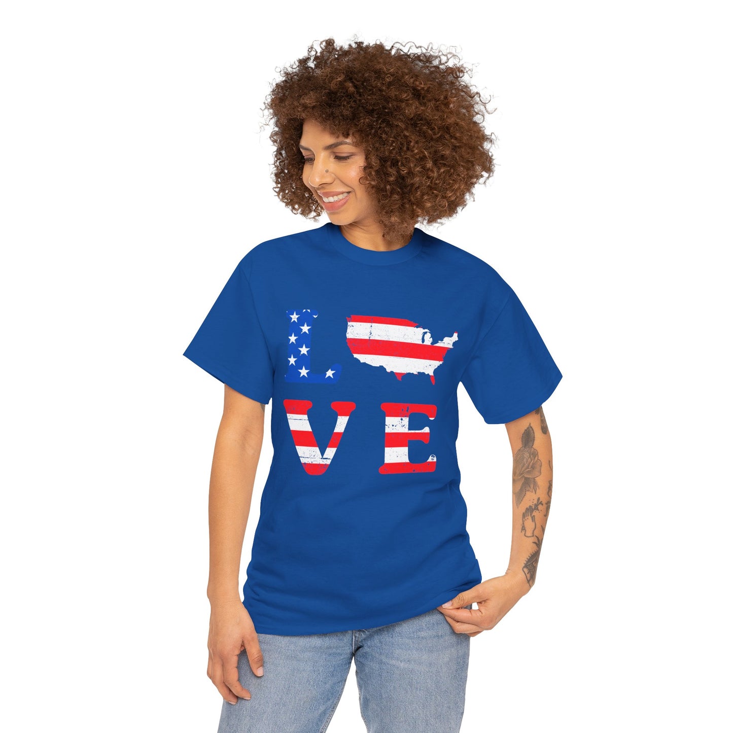 Patriotic Love Tee | Unisex Heavy Cotton T-Shirt, USA Love Shirt, 4th of July Gift, Casual Wear, Independence Day Apparel - 13696