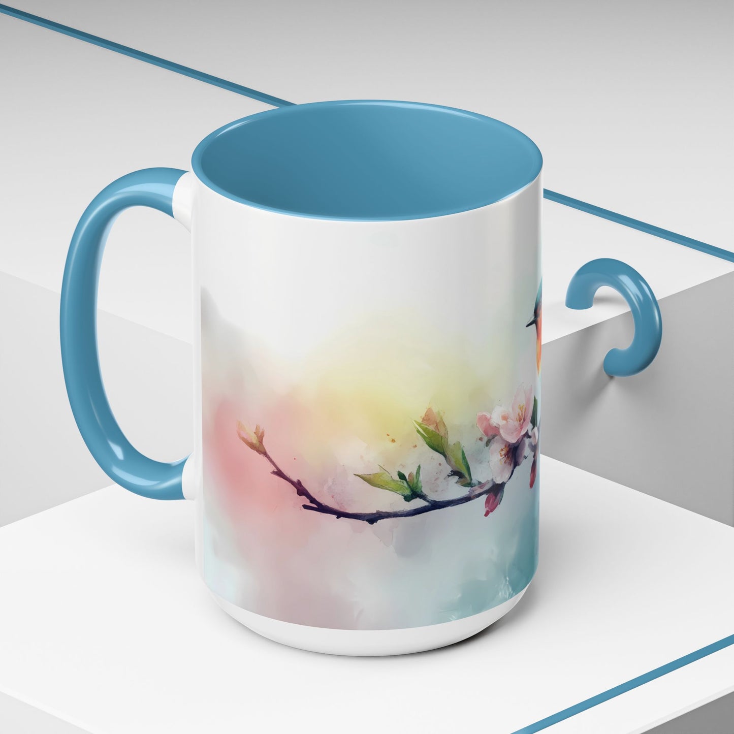 Whimsical Bird & Blossom Accent Coffee Mug - Perfect for Nature Lovers - 11886