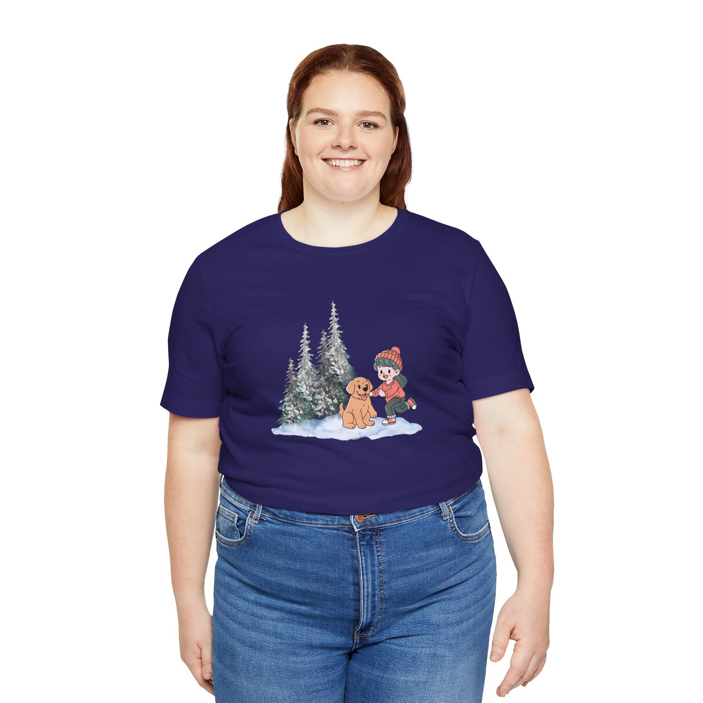 Winter Trees, Girl & Puppy - Unisex Jersey Short Sleeve Tee - 10279