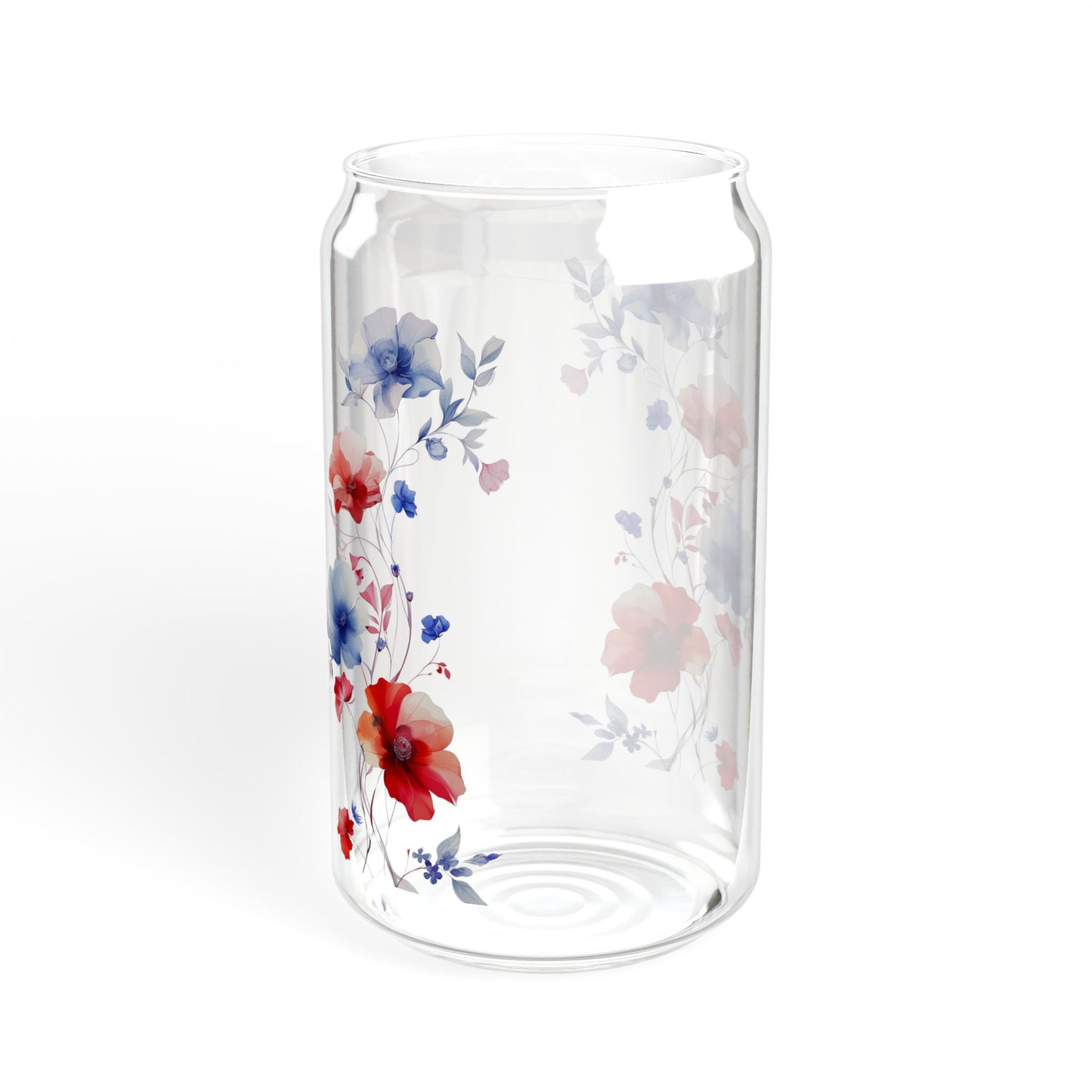 Red & Blue Flowers,  Customizable - Sipper Glass, 16oz - 10822