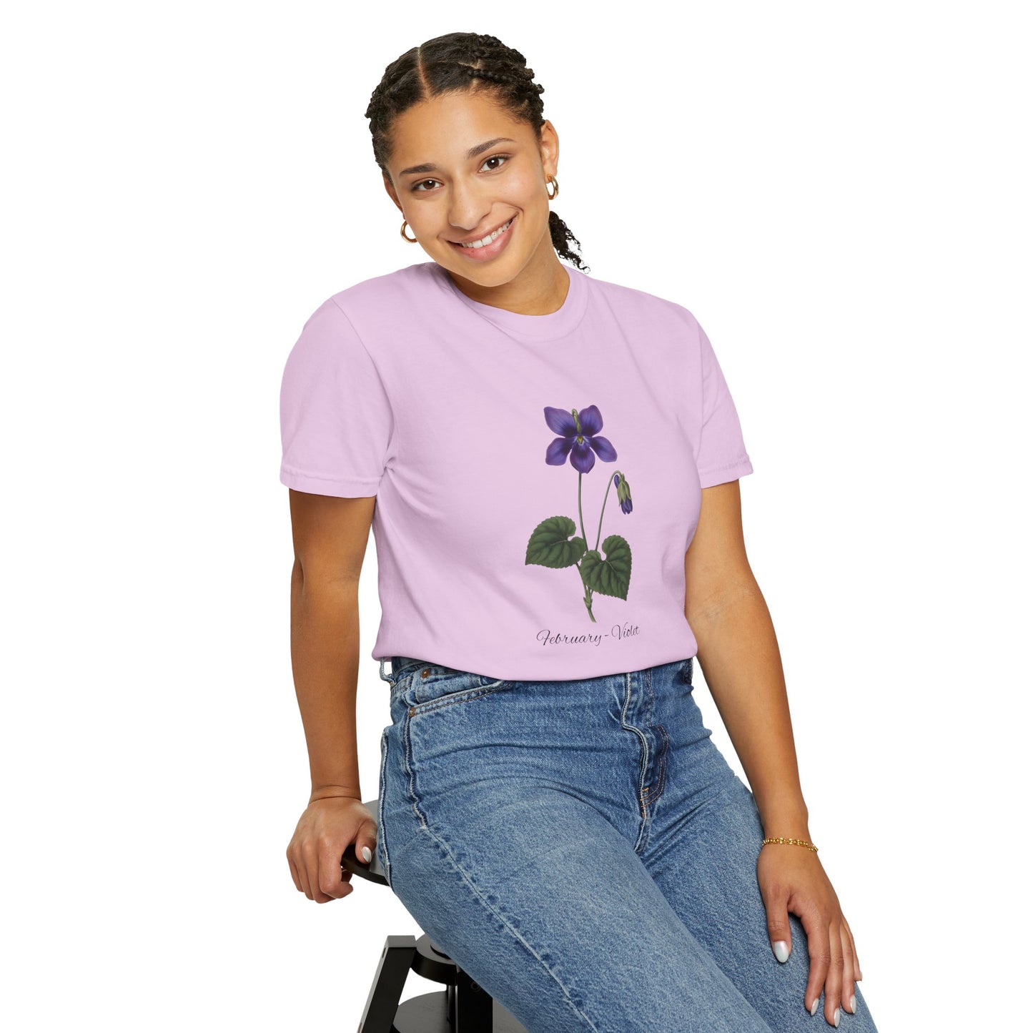 February Birth Flower Violet T-Shirt – Heavyweight Garment-Dyed Tee - 14700