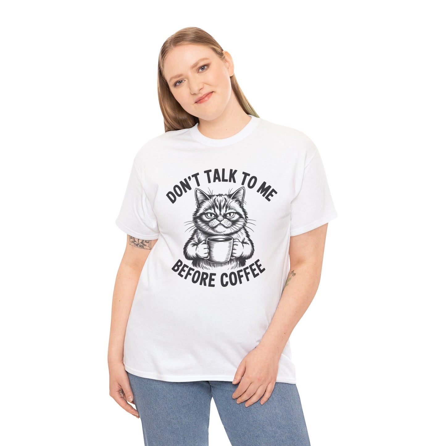 Funny Cat Coffee T-Shirt – “Don’t Talk To Me Before Coffee” Graphic Tee | Cute Grumpy Cat Shirt Gift - 14842