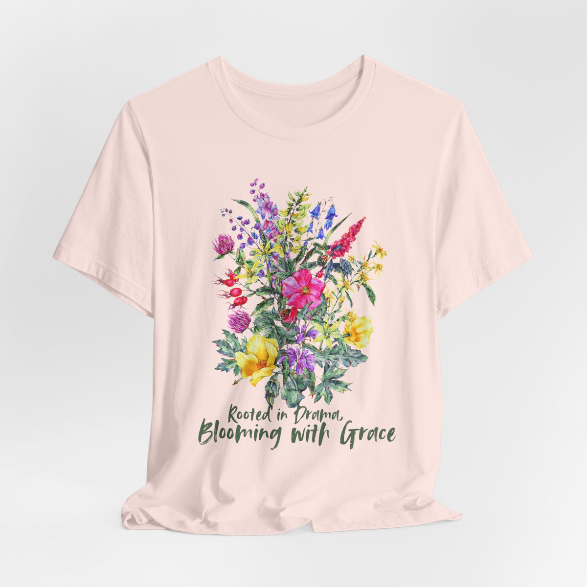 Blooming With Grace Floral T-Shirt, “Rooted in Drama” Watercolor Botanical Tee - 14965