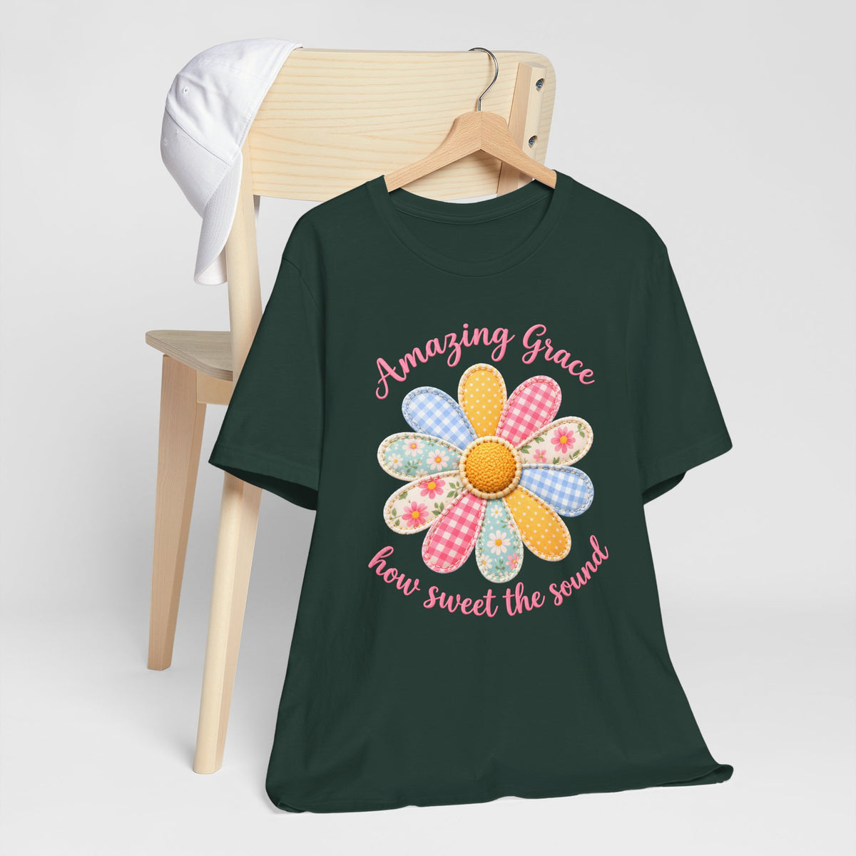 Amazing Grace Daisy T-Shirt, “How Sweet the Sound” Floral Christian Tee - 14992