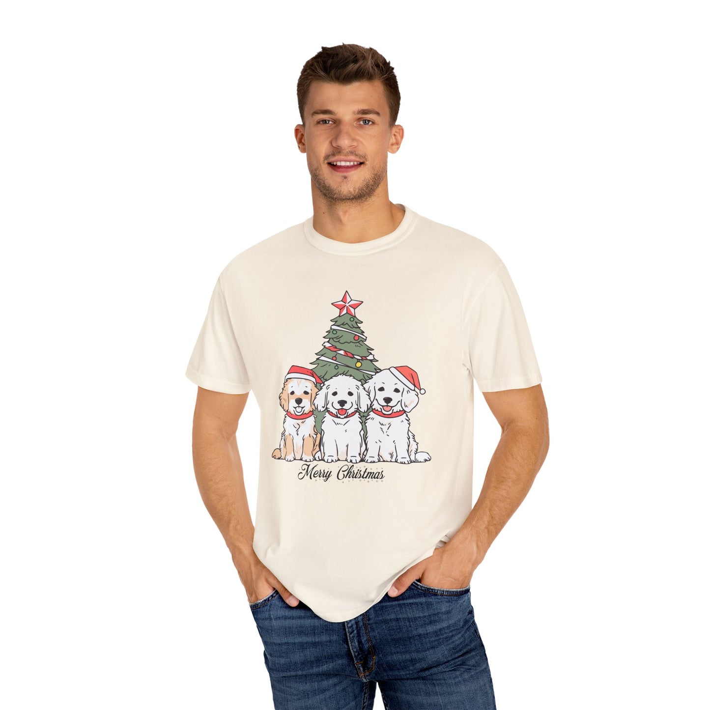 Puppies, Merry Christmas - Unisex Garment-Dyed T-shirt - 10280