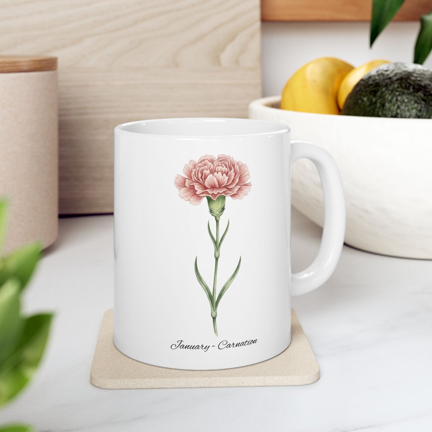 January Carnation Birth Flower Mug – Customizable (11oz & 15oz) - 14669
