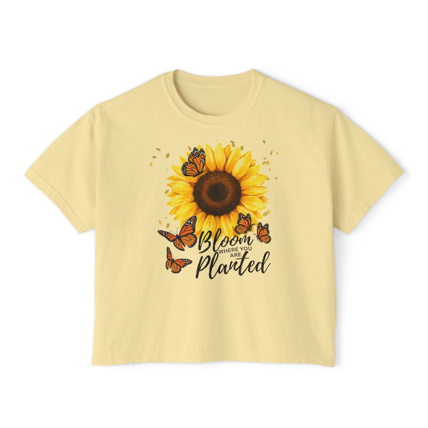 Bloom Where You’re Planted Sunflower T-Shirt, Floral Butterfly Graphic Tee - 14922