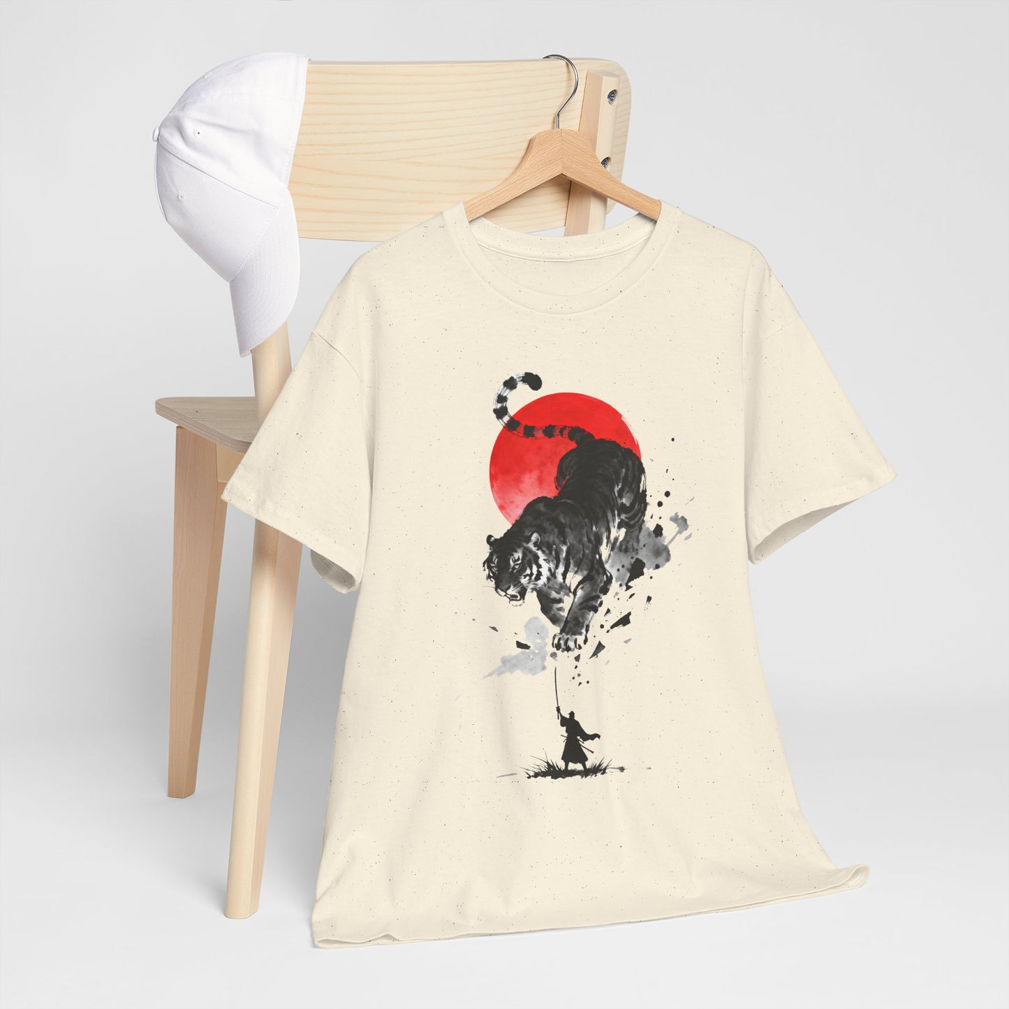 Tiger Spirit T-Shirt – Japanese Ink Tiger & Red Sun Samurai Graphic Tee - 14912