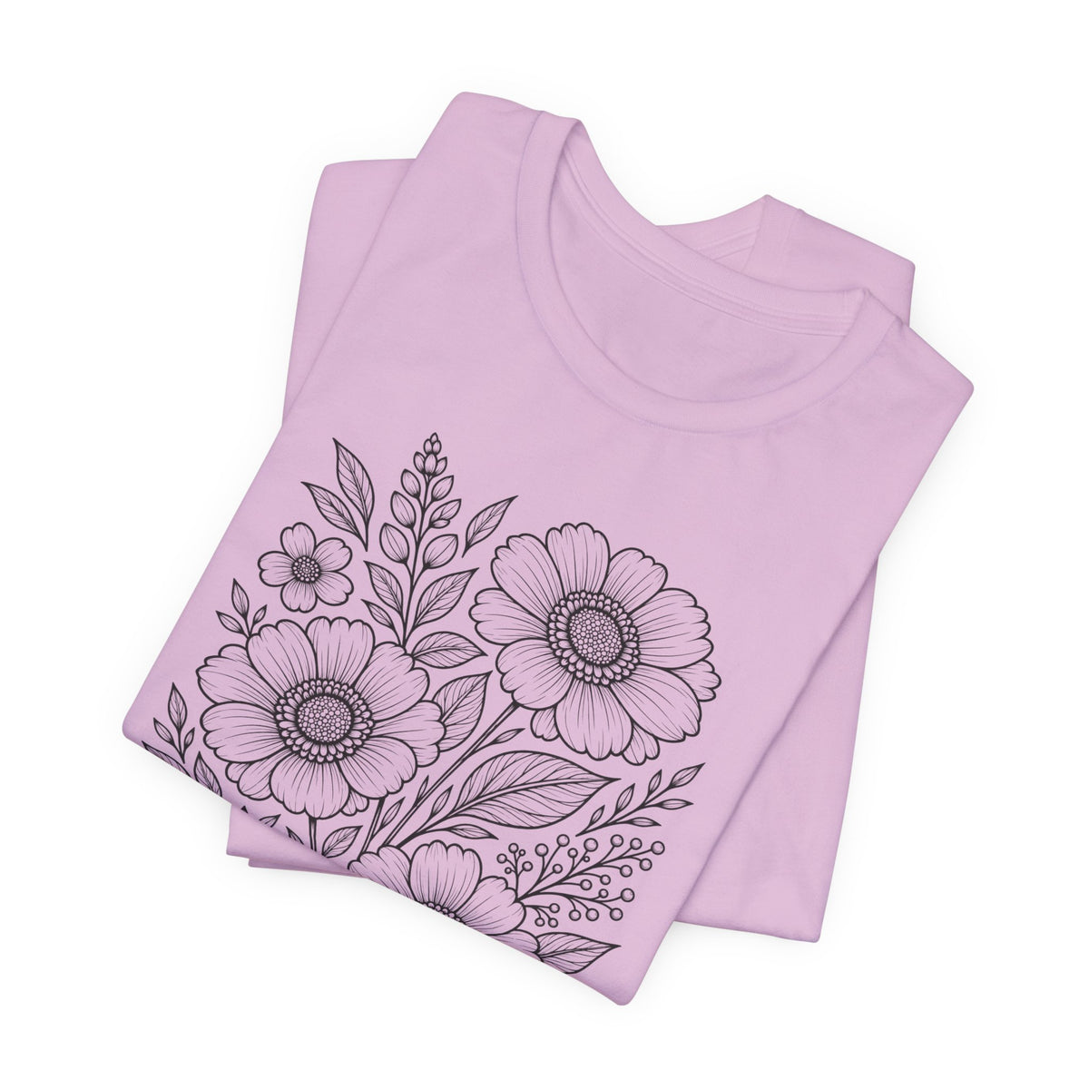 Vintage Floral Line Art T-Shirt, Botanical Wildflower Tee - 14561