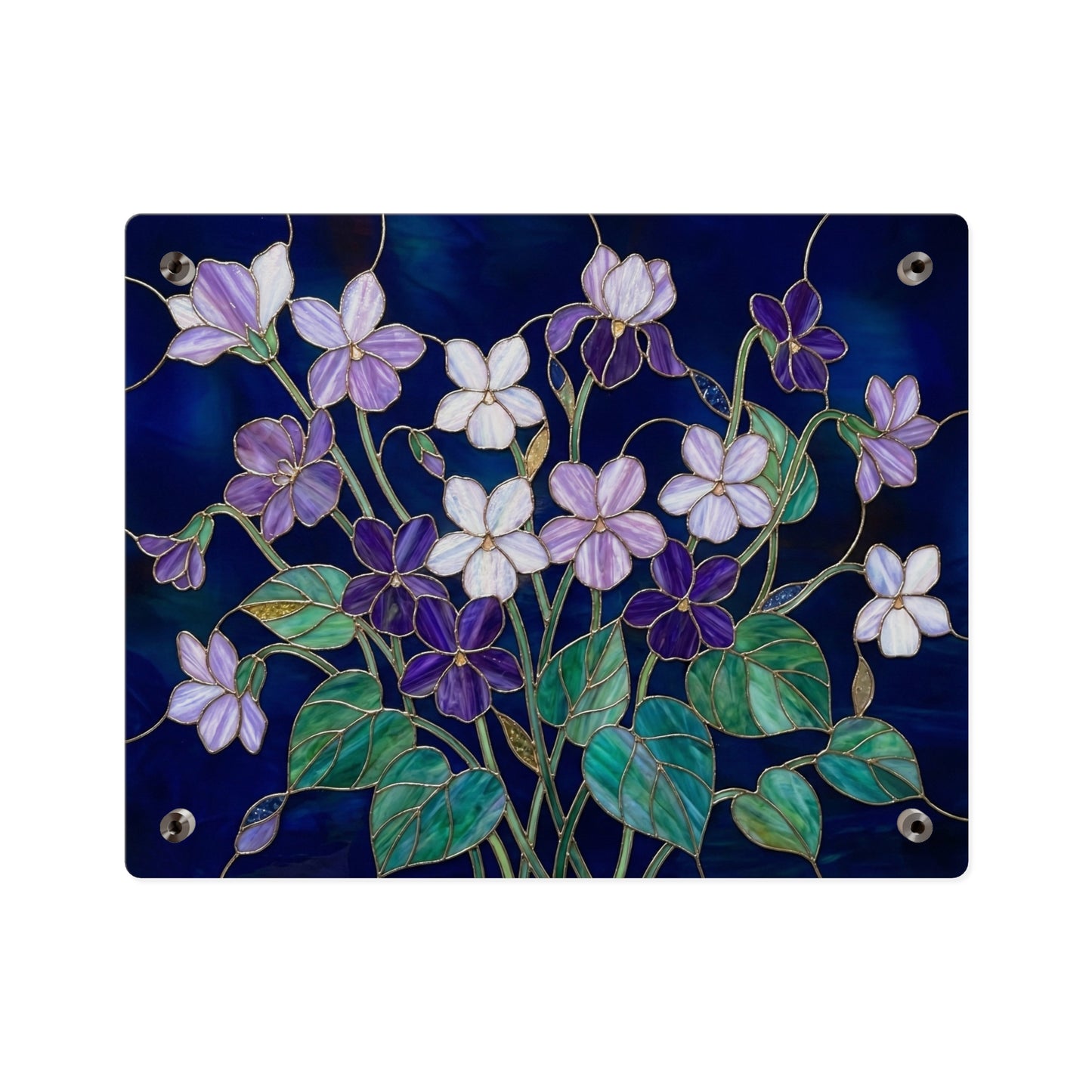 Violet Floral Acrylic Wall Art Panel — Purple Violets on Deep Blue - 14600