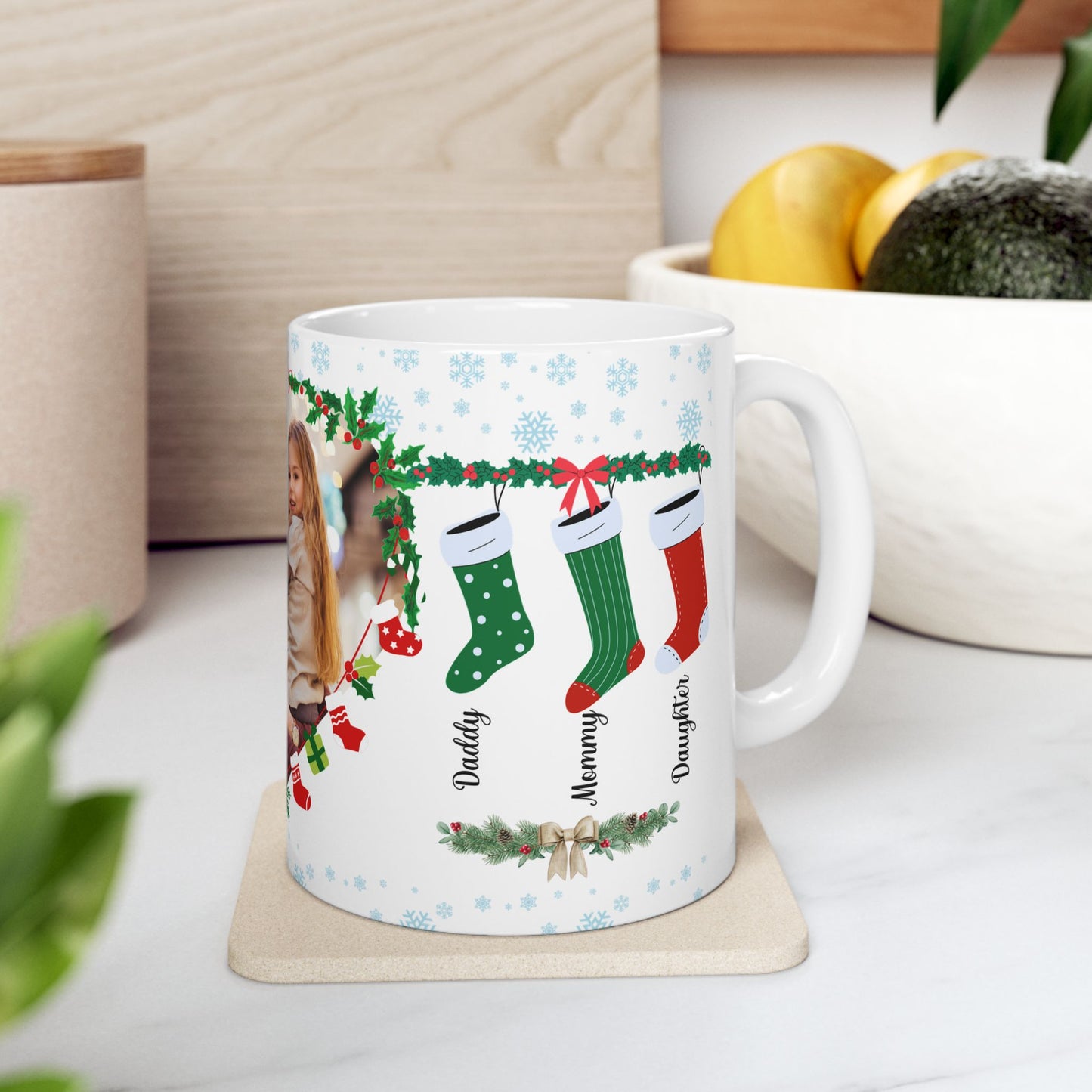 Christmas, Family Photo, Customizable - Ceramic Mug, (11oz, 15oz)