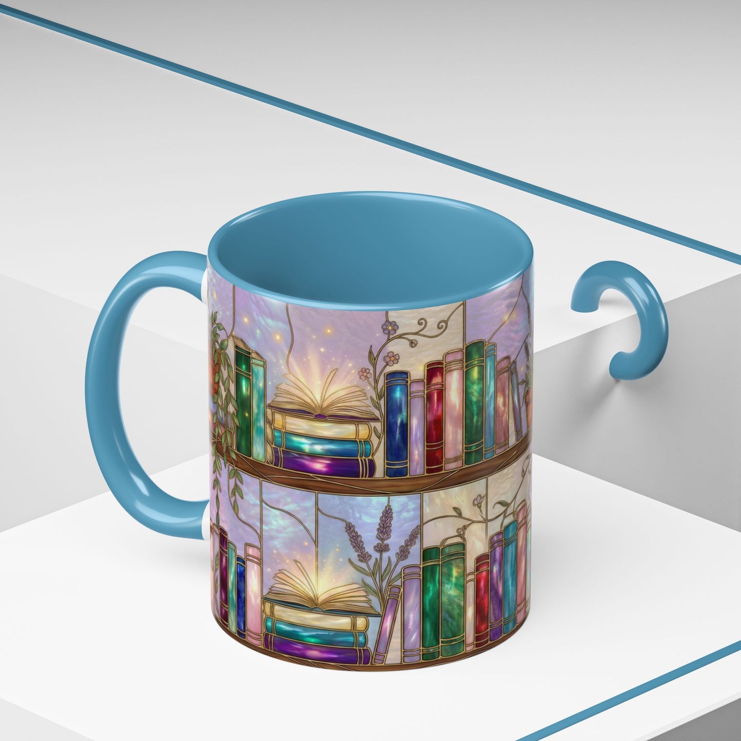 Magic Book Shelf Accent Coffee Mug — Stained Glass Design (11/15 oz) - 14529