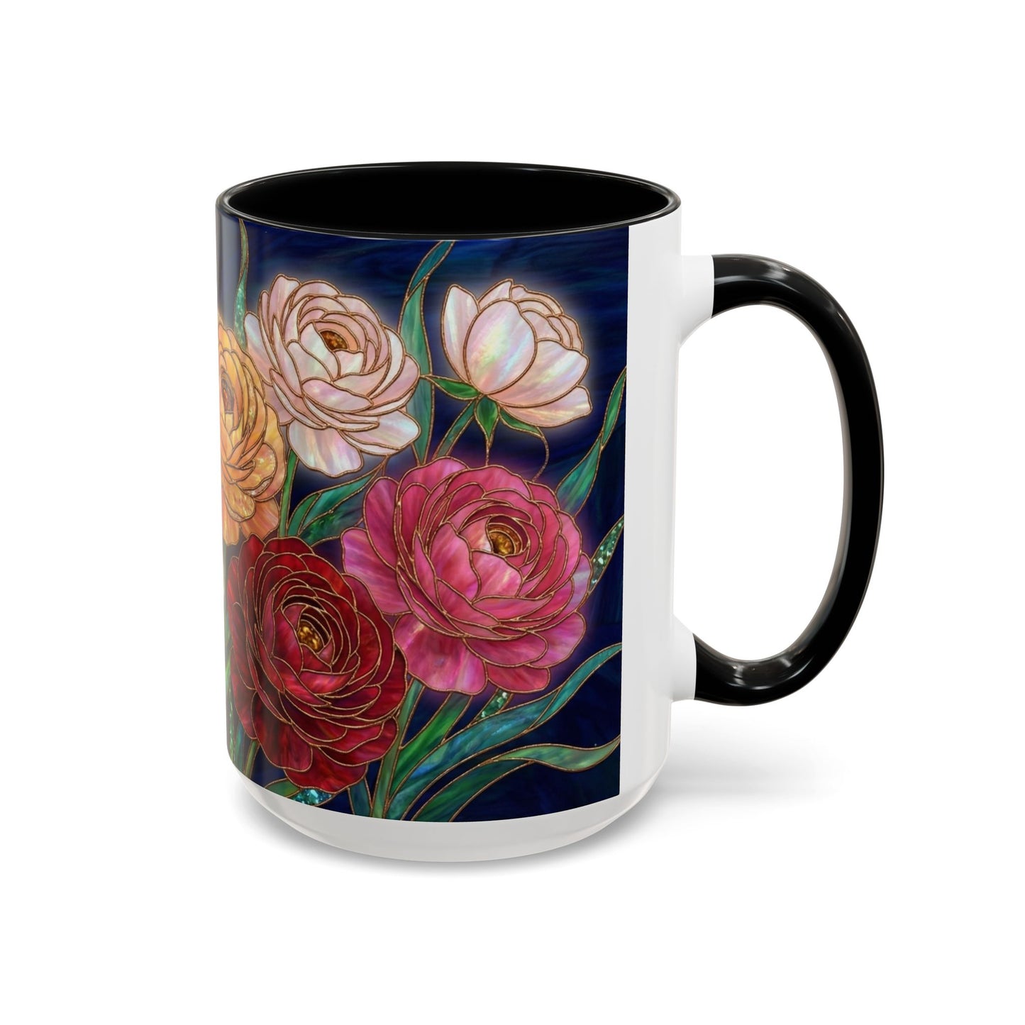 Ranunculus Floral Accent Coffee Mug — Stained Glass Design (11/15oz) - 14584