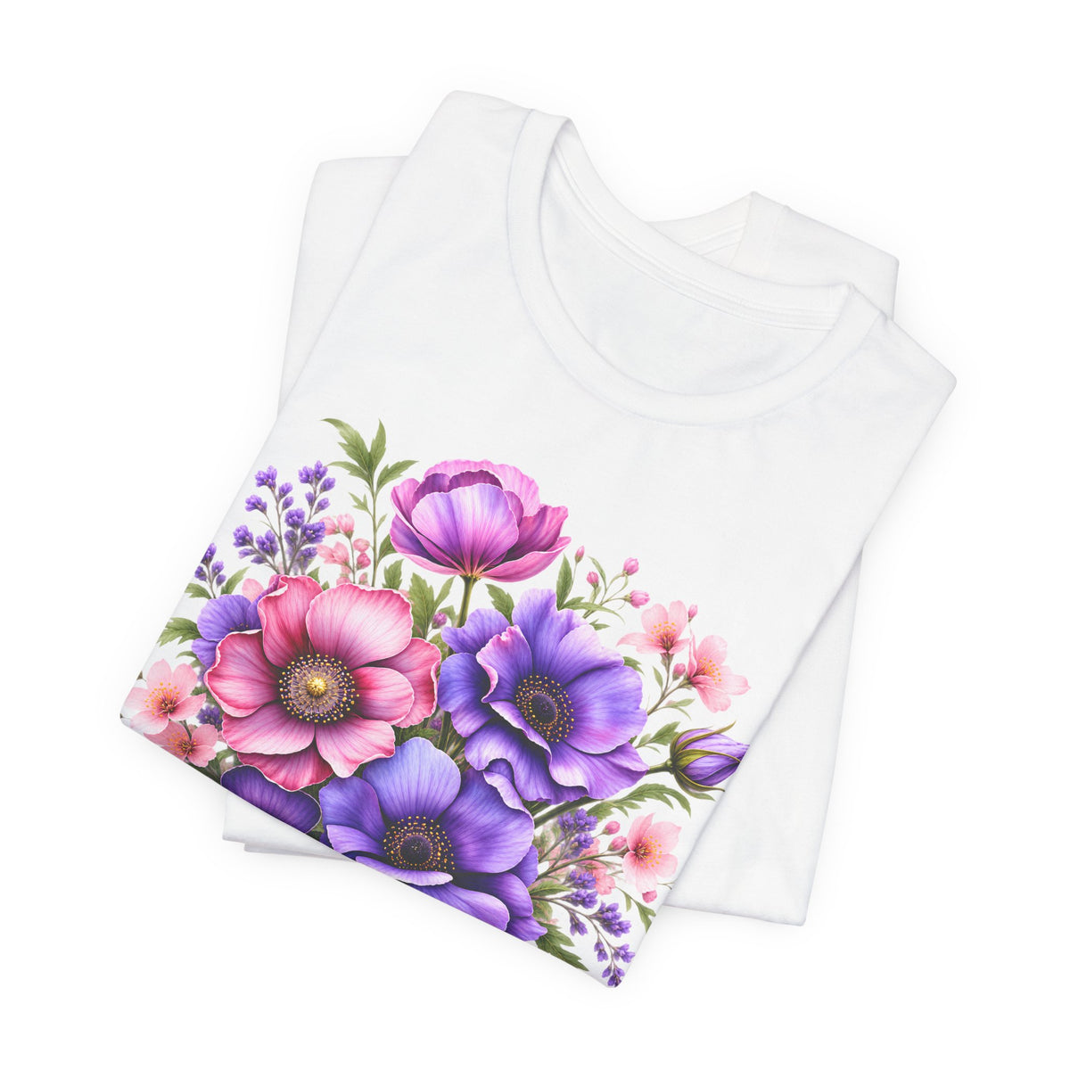 Purple & Pink Floral Bouquet T-Shirt, Colorful Botanical Flower Tee - 14537
