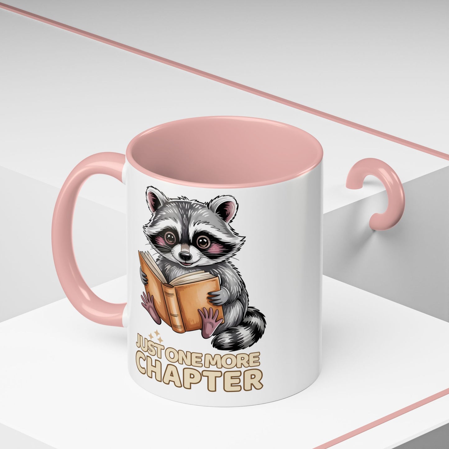 Just One More Chapter Mug – Raccoon Reading Coffee Mug, Book Lover Gift for Teacher or Librarian (11oz / 15oz)- 14792