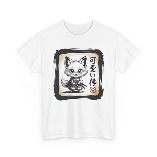 Fox Spirit Tee – Kawaii Fox Samurai with Japanese Calligraphy T-Shirt - 14911