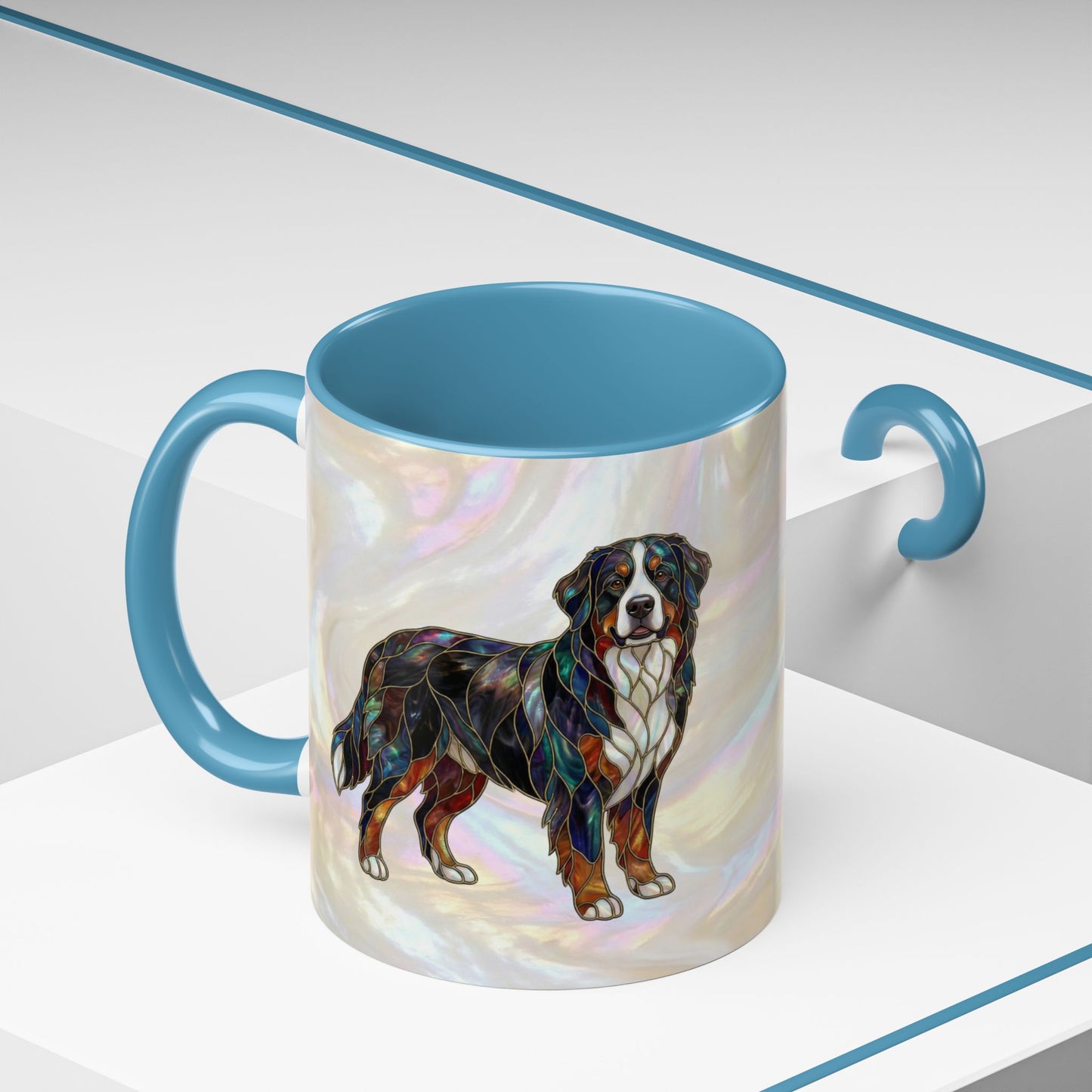Bernese Mountain Dog Accent Coffee Mug — Stained Glass Design (11/15 oz) - 14617