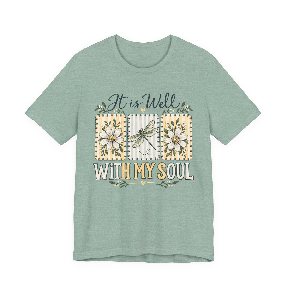 It Is Well With My Soul T-Shirt, Floral Dragonfly Christian Faith Tee - 14991