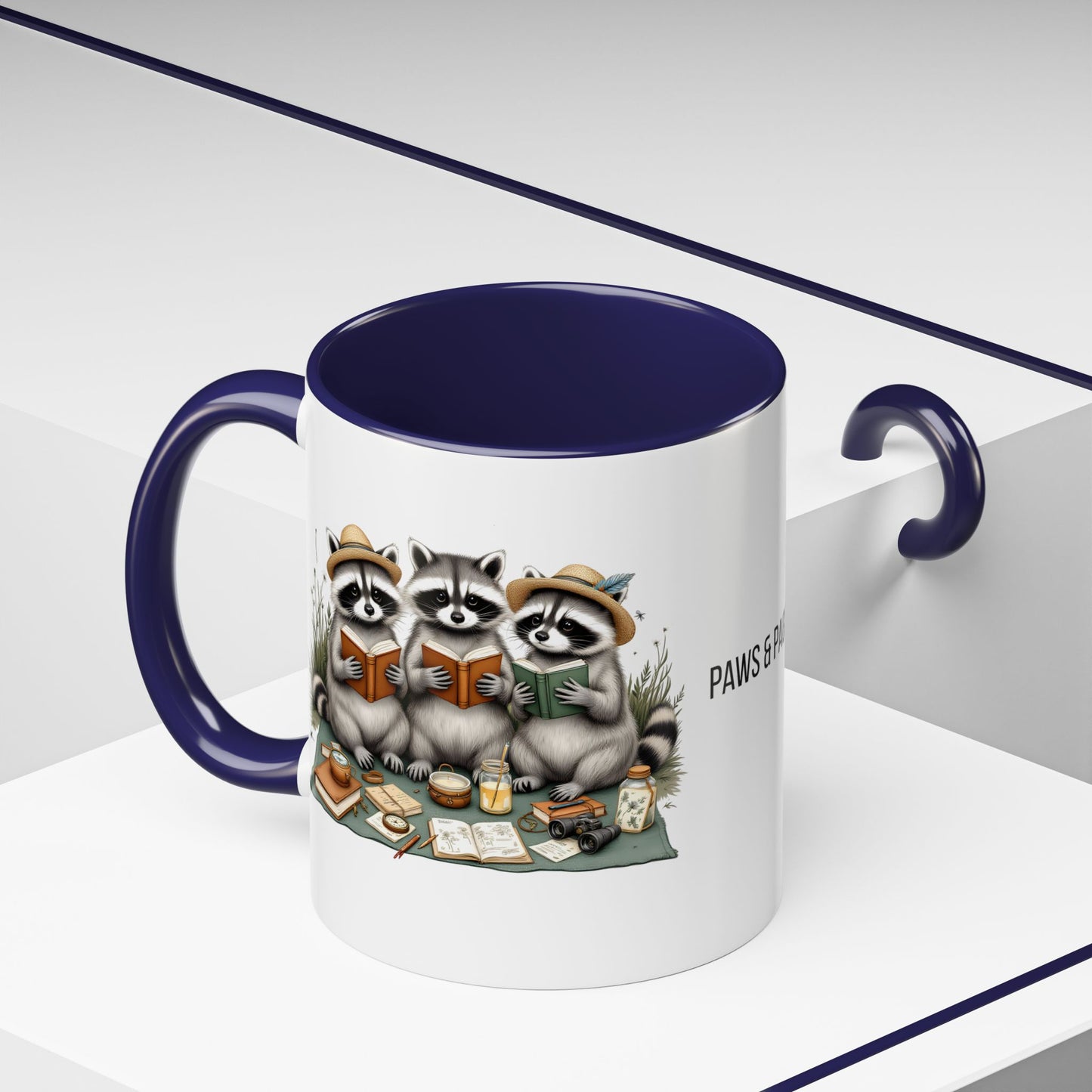 Paws & Pages Raccoon Reading Mug – Cute Book Lover Coffee Cup Gift (11oz / 15oz) - 14814