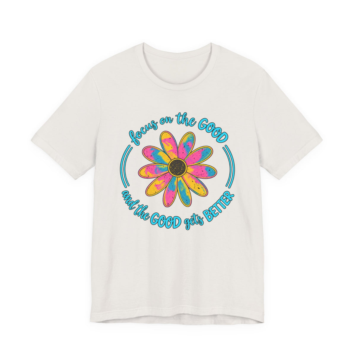 Focus on the Good T-Shirt, Colorful Retro Daisy Graphic Tee - 14563