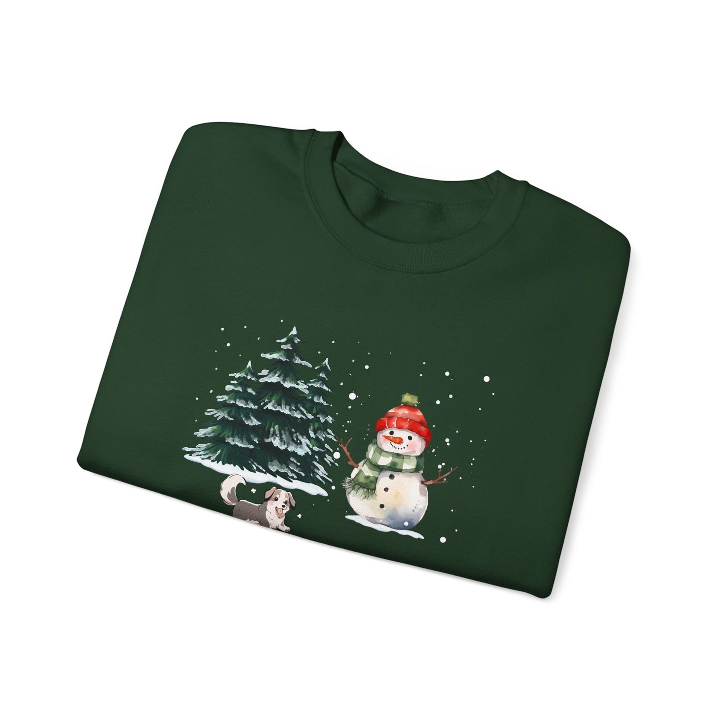 Winter Trees, Snowman, Puppy - Unisex Heavy Blend™ Crewneck Sweatshirt - 10260