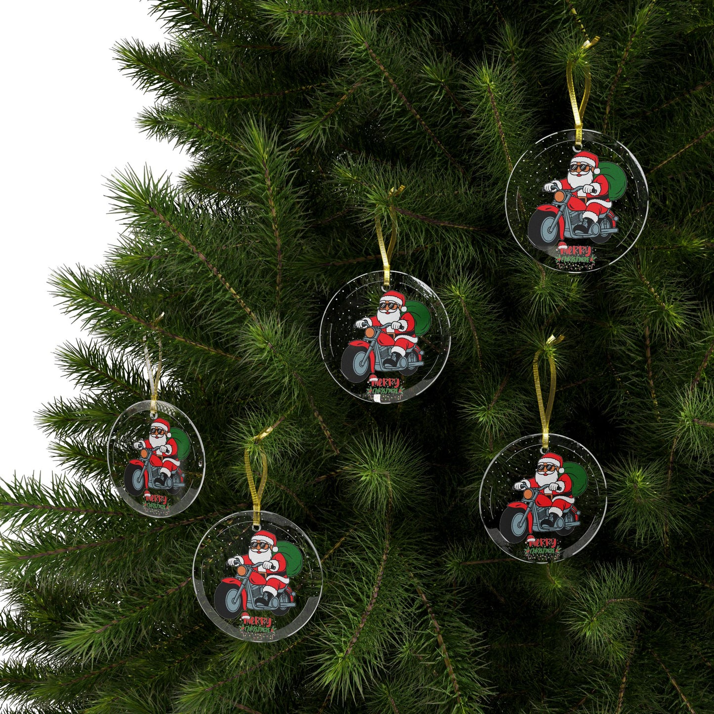 Santa on Motorcycle - Glass Ornaments - 10421