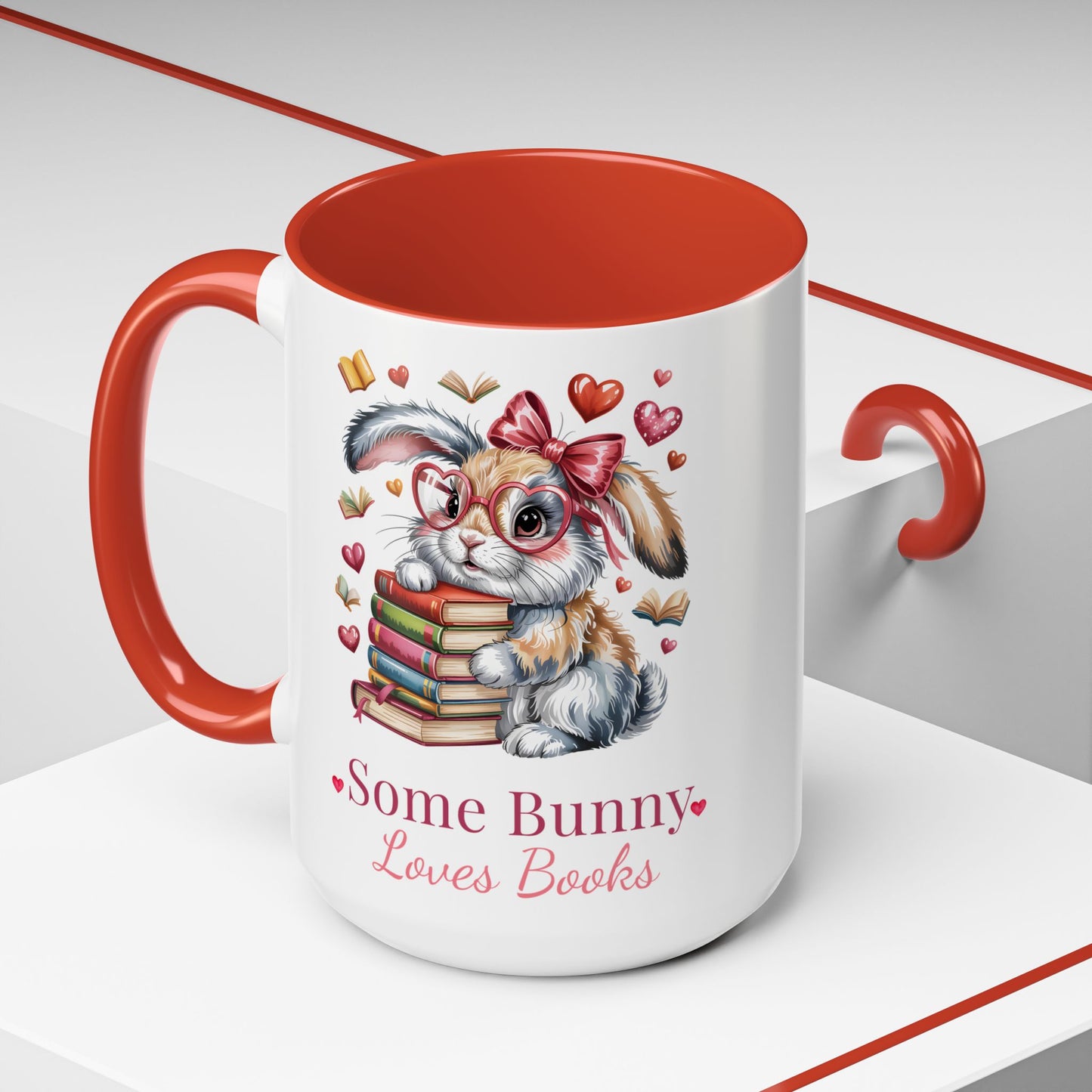 Some Bunny Loves Books Mug – Cute Book Lover Coffee Cup, Bunny Reading Gift for Teacher, Librarian or Reader (11oz / 15oz) - 14789