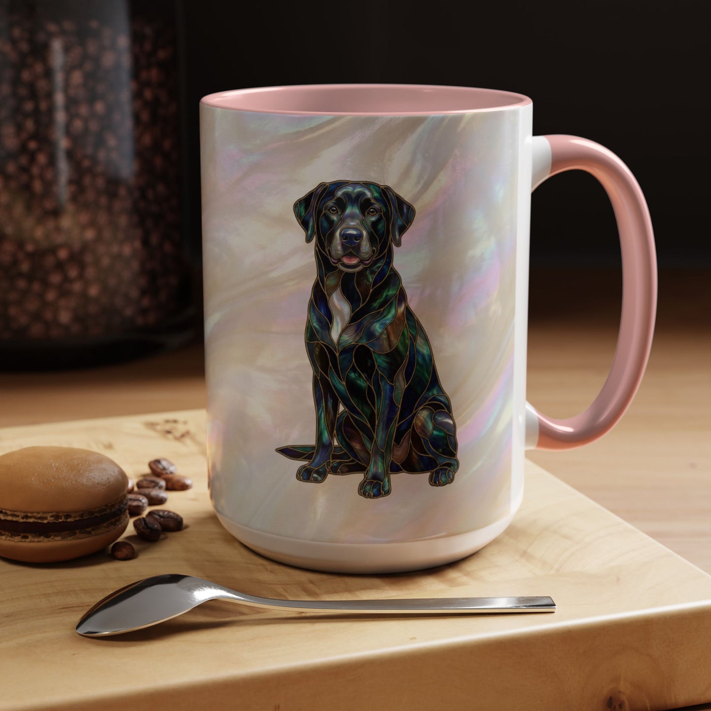 Black Labrador Accent Coffee Mug -Stained Glass Style (11/15oz) 14618