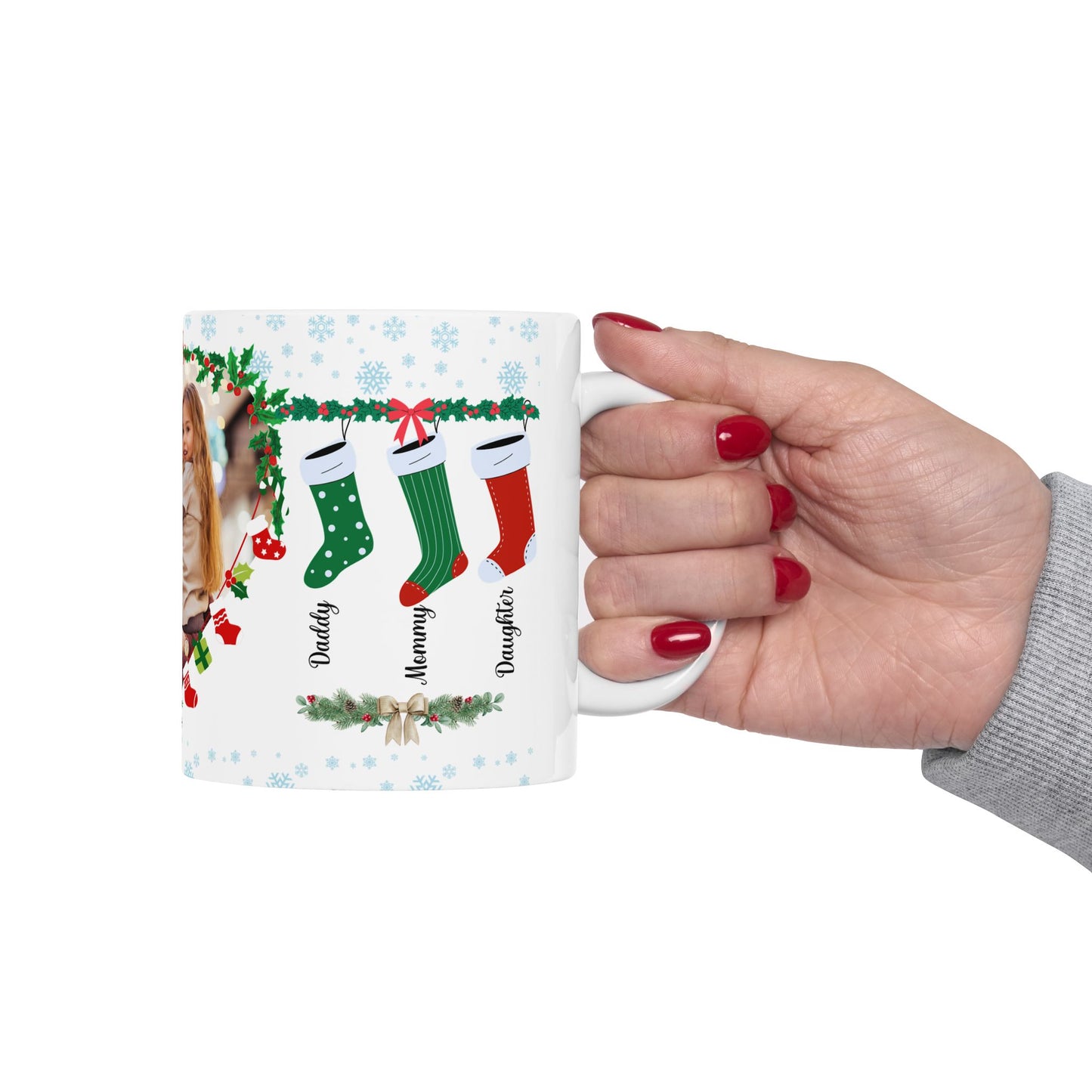 Christmas, Family Photo, Customizable - Ceramic Mug, (11oz, 15oz)