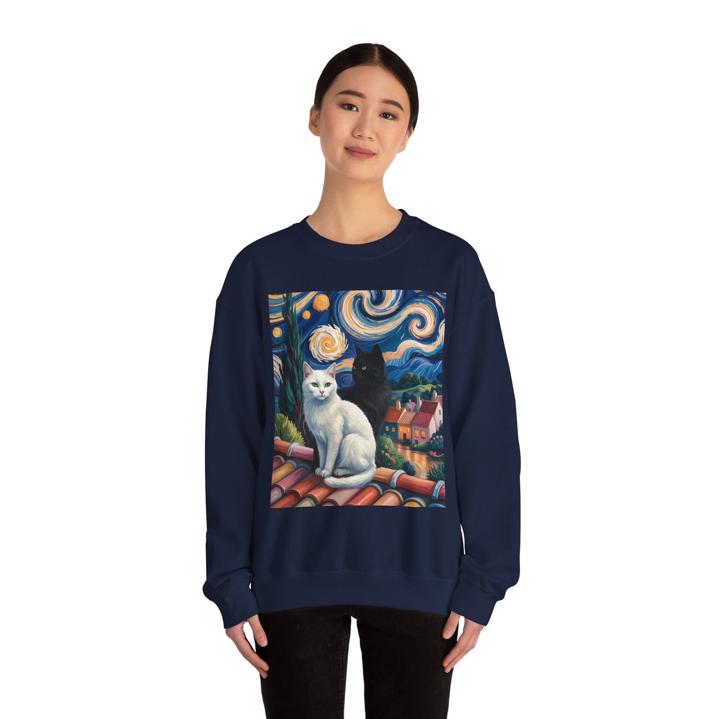 Van Gogh Style Cat Art Sweatshirt - Cozy Unisex Crewneck, Valentines Day Gift for Cat Lovers - 14761