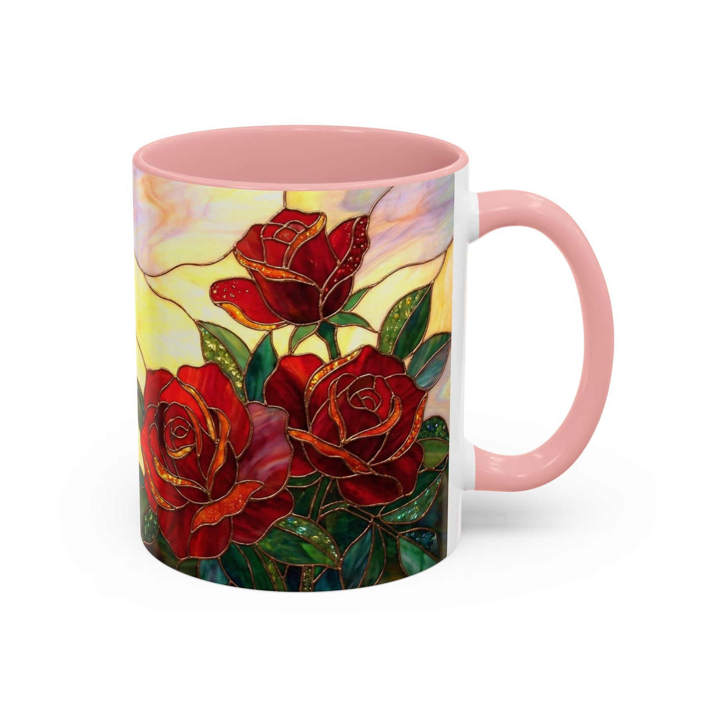 Rose Stained Glass Accent Coffee Mug – Red Roses Floral 11/15oz - 14539