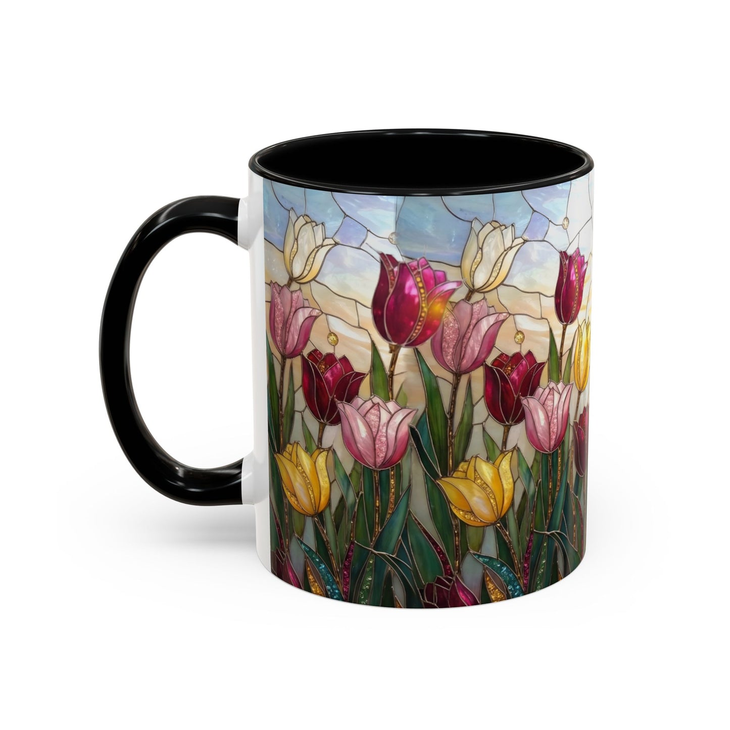 Tulip Stained Glass Accent Coffee Mug — Floral Spring Tea & Coffee Cup (11/15oz) - 14525