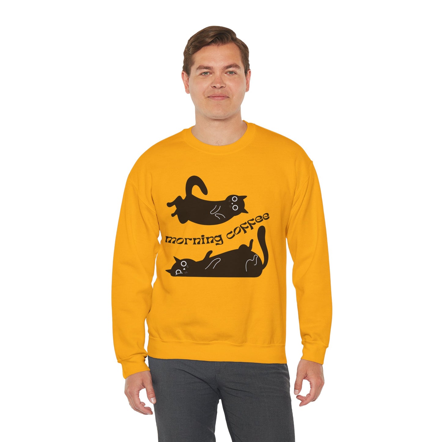 Black Cats, Morning Coffee - Unisex Heavy Blend™ Crewneck Sweatshirt - 11325