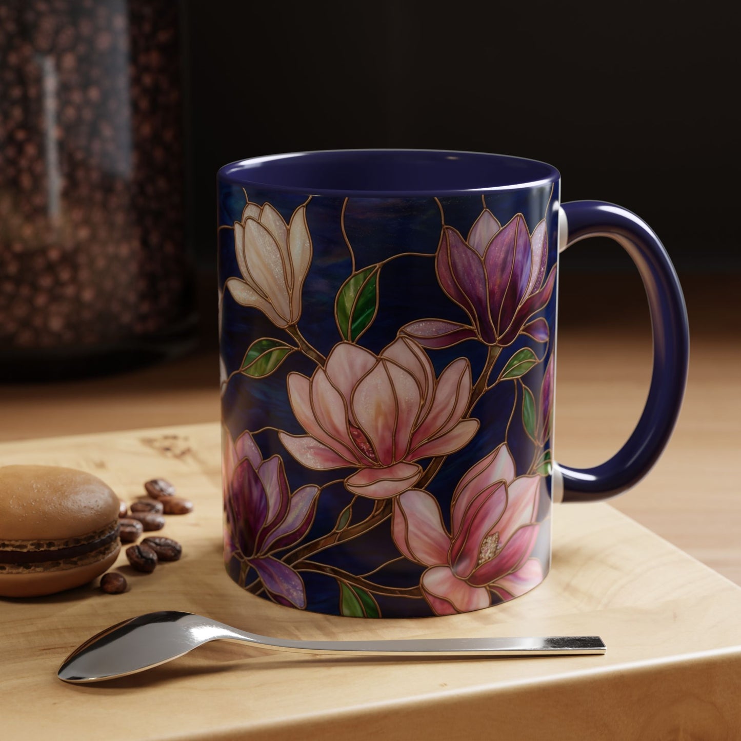 Magnolia Floral Accent Coffee Mug — Stained Glass Design (11/15 oz) - 14577