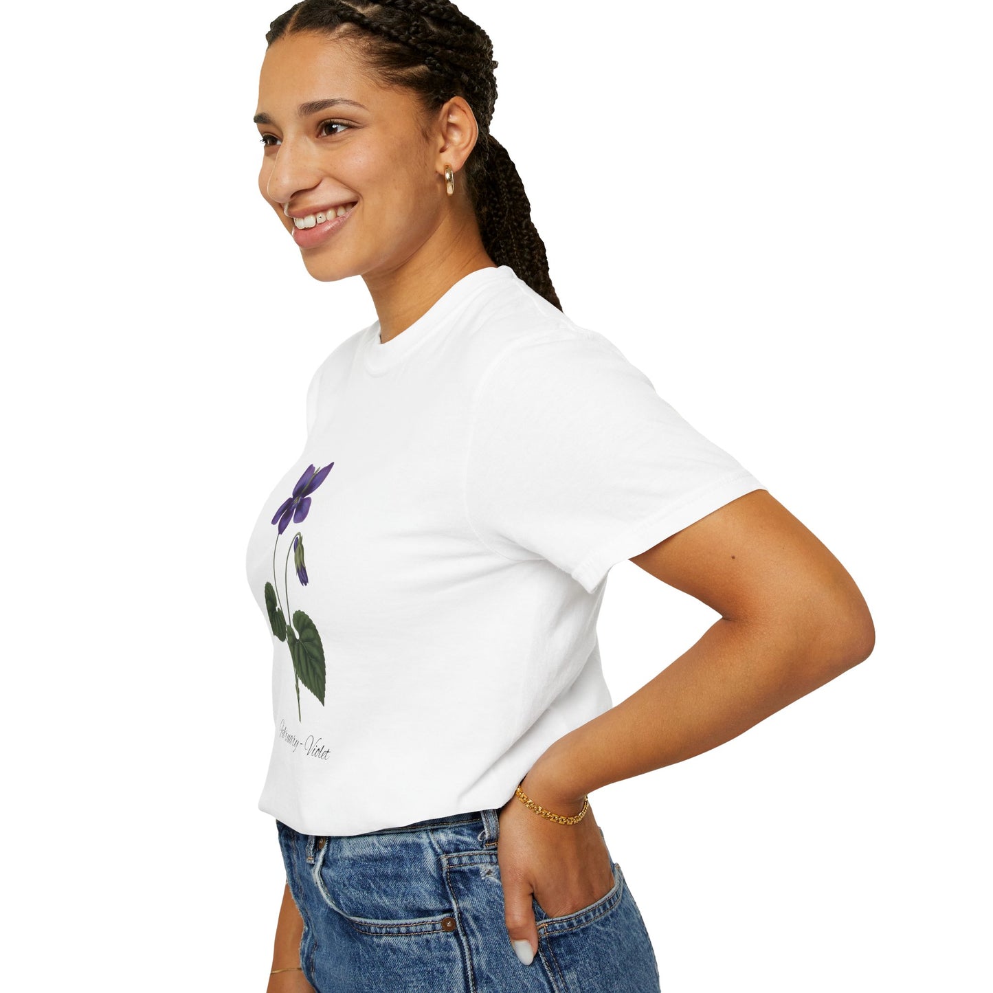 February Birth Flower Violet T-Shirt – Heavyweight Garment-Dyed Tee - 14700