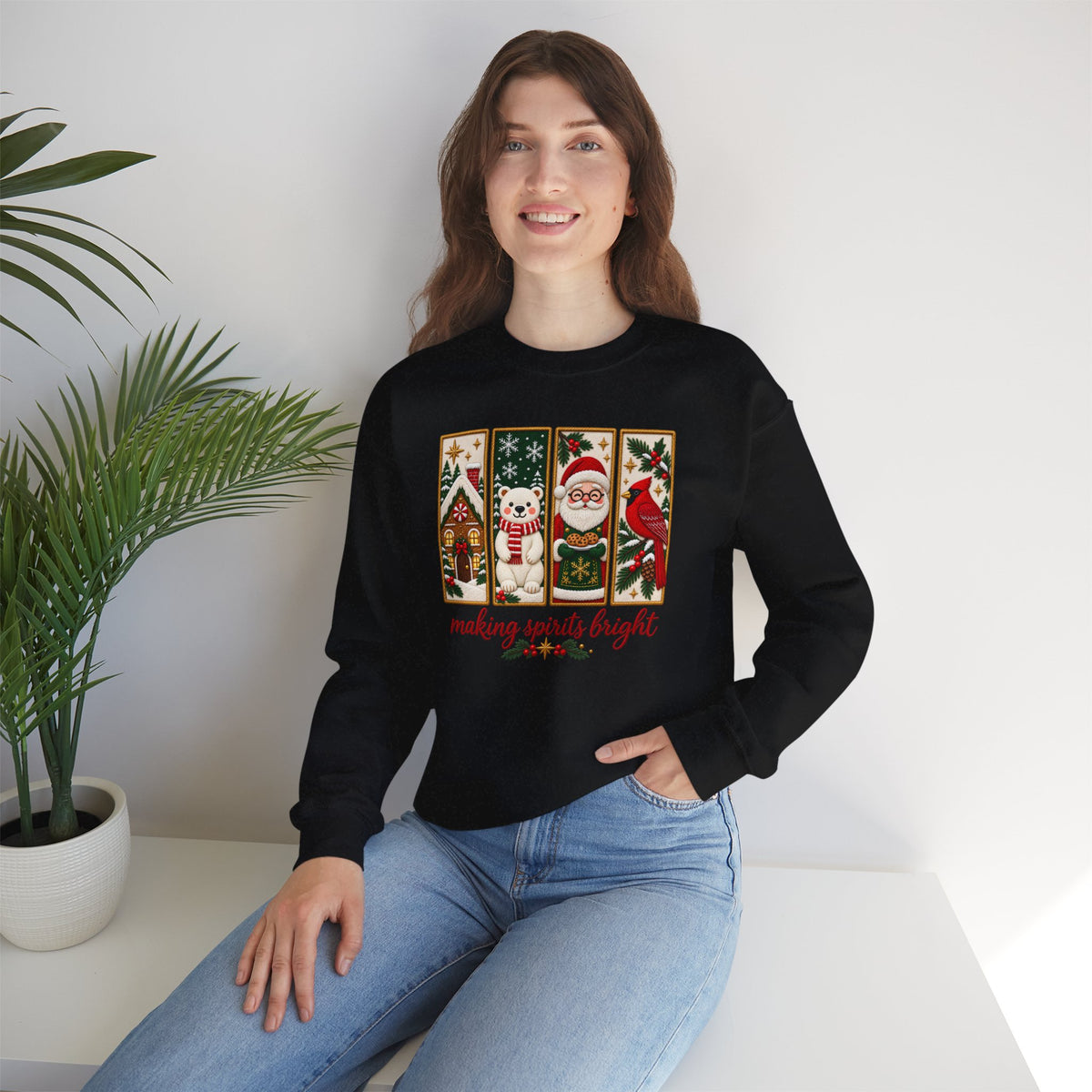 Making Spirits Bright Sweatshirt, Cute Vintage Christmas Crewneck - 14548