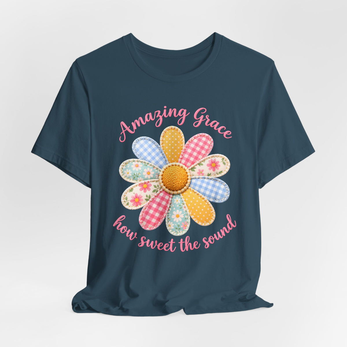 Amazing Grace Daisy T-Shirt, “How Sweet the Sound” Floral Christian Tee - 14992