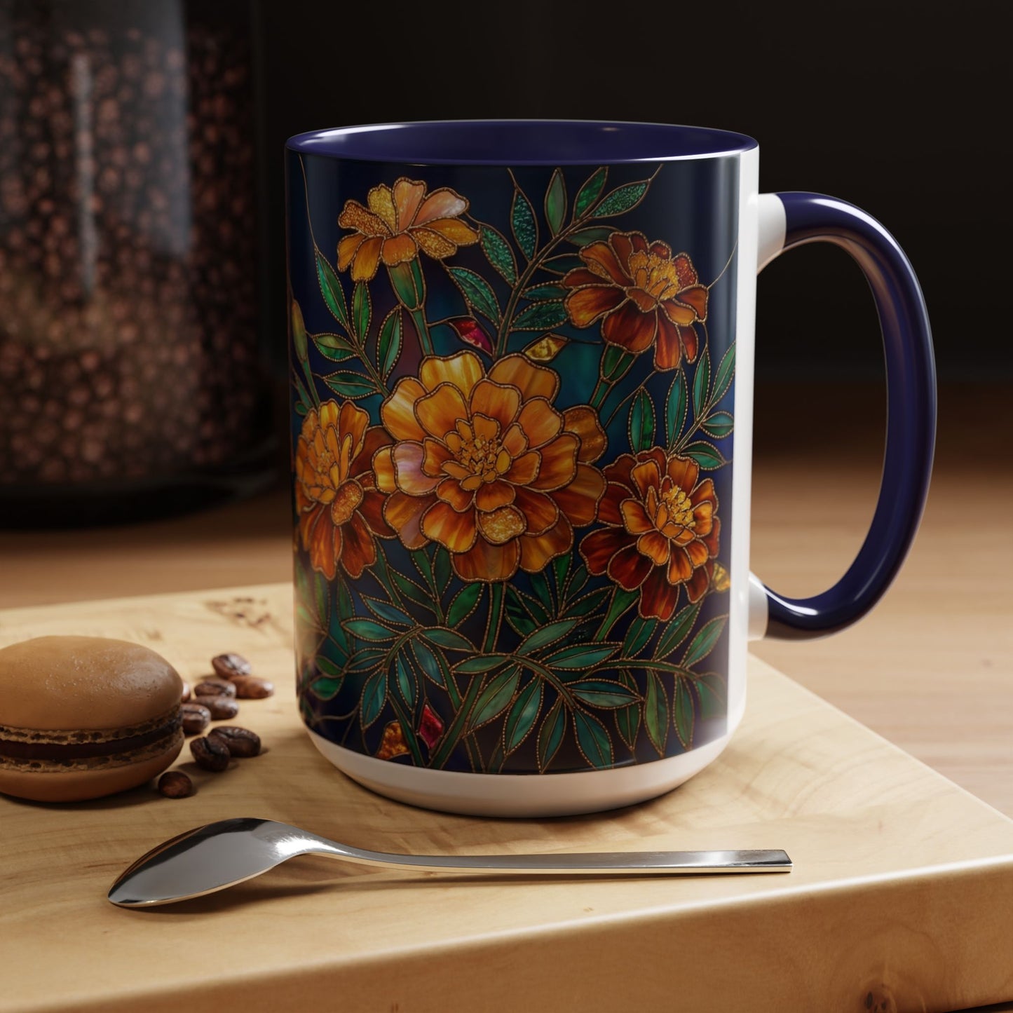 Marigold Floral Accent Coffee Mug — Dark Botanical 11/15oz - 14578