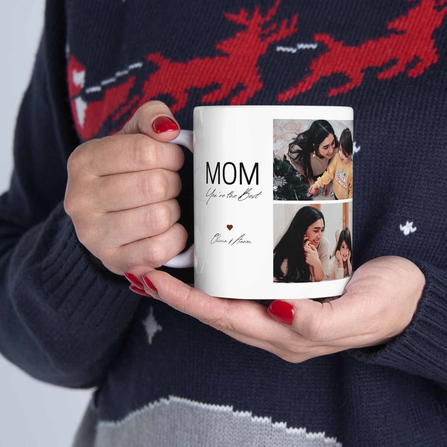 Mom, You're The Best, Mom & Daughter's Photos, Customizable - Ceramic Mug, (11oz, 15oz) - 11029