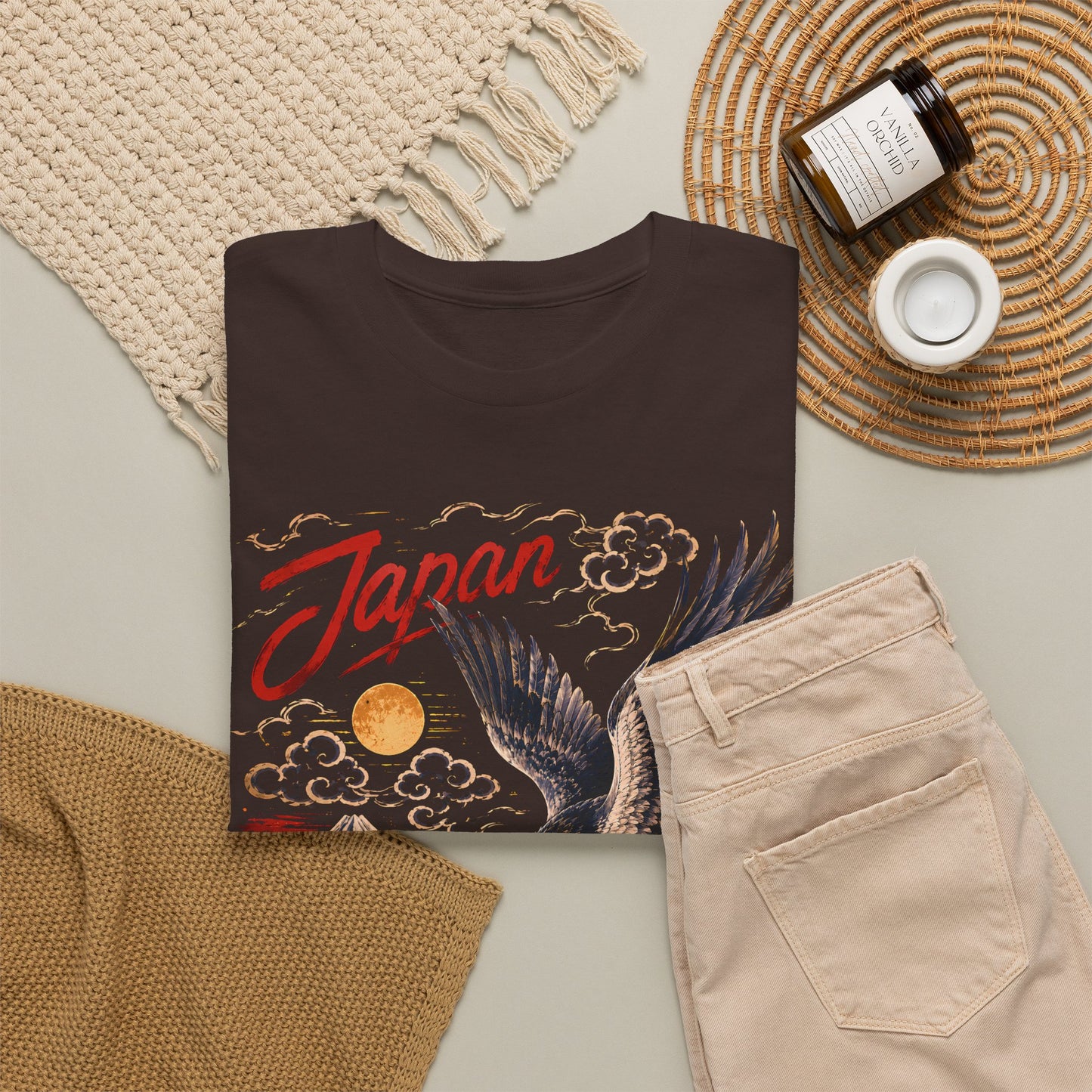 Japan Tiger & Eagle Graphic T-Shirt – Vintage Japanese Tattoo Style Tee - 14910