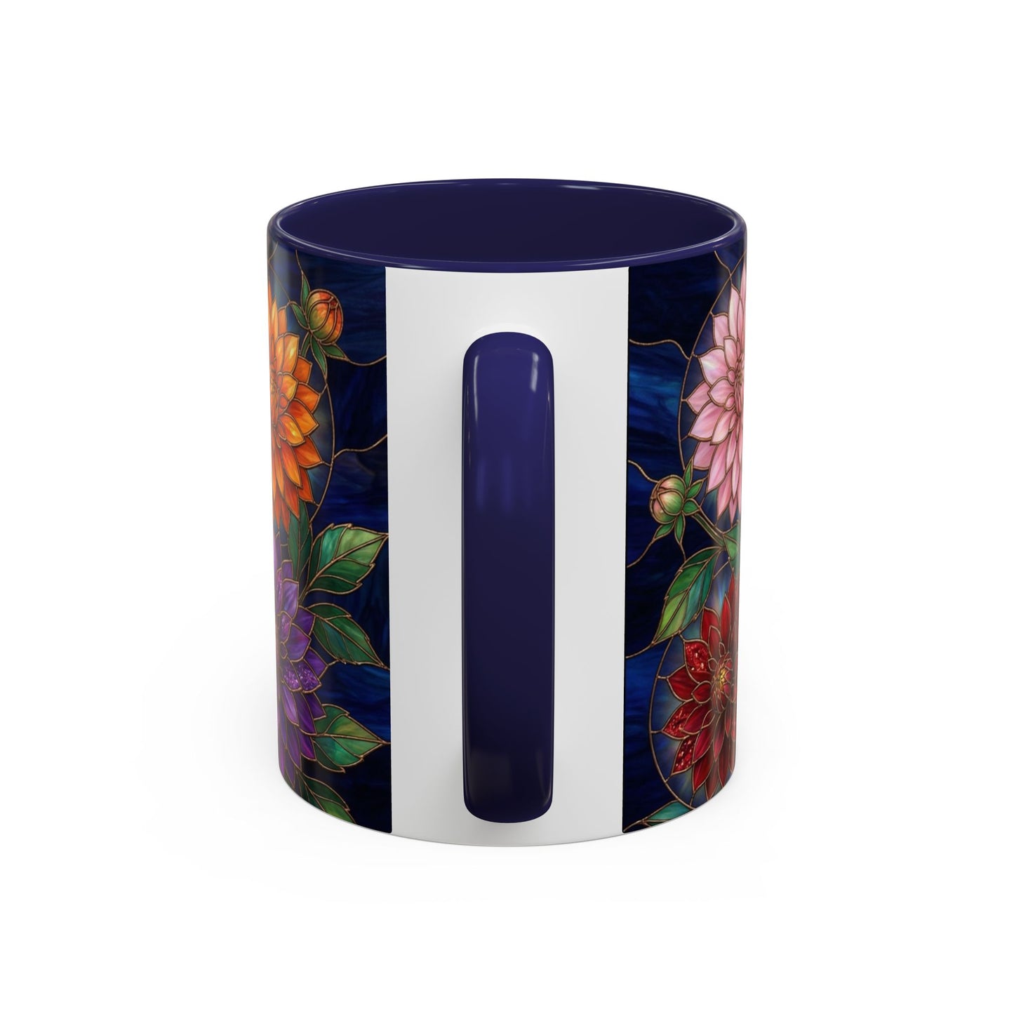 Dahlia Floral Accent Coffee Mug — Stained-Glass  Design (11/15oz) - 14562