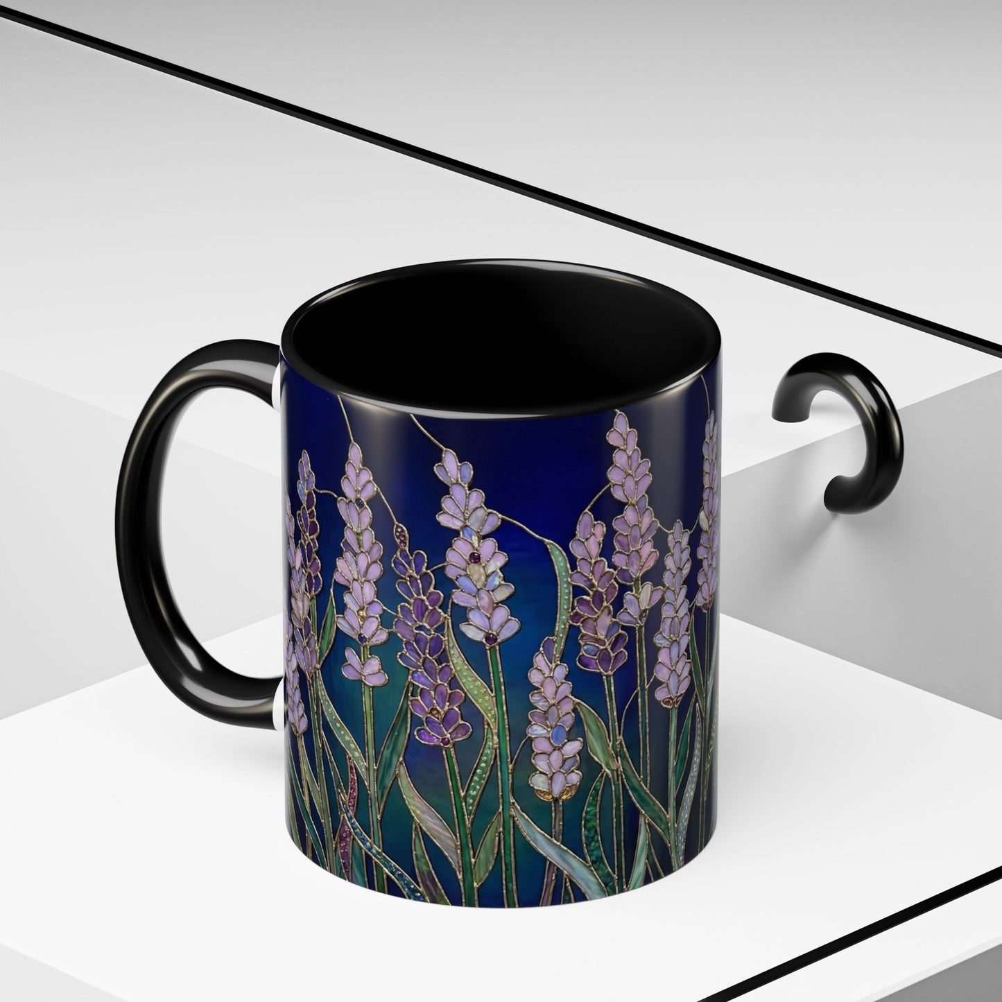 Lavender Floral Accent Coffee Mug — Stained Glass Design 11/15oz - 14531