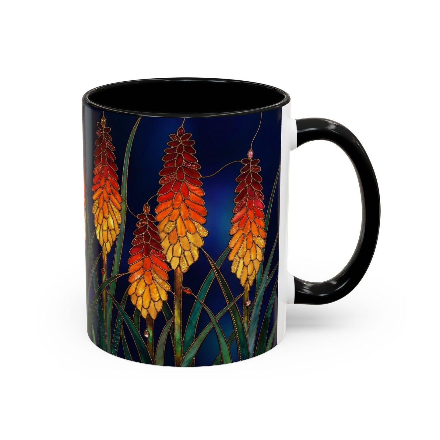 Red Hot Poker Floral Coffee Mug — Stained Glass Design (11/15oz) - 14585