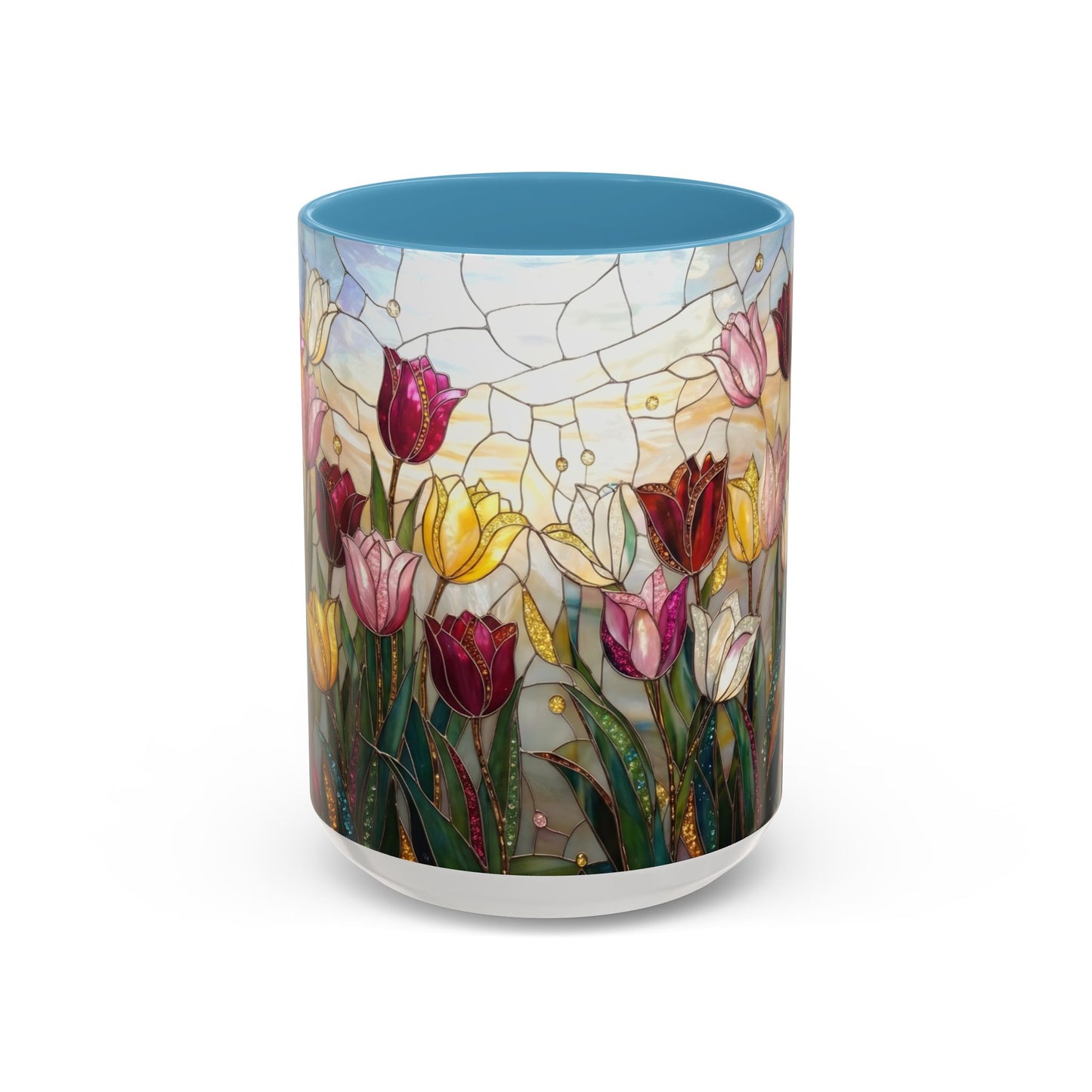 Tulip Stained Glass Accent Coffee Mug — Floral Spring Tea & Coffee Cup (11/15oz) - 14525