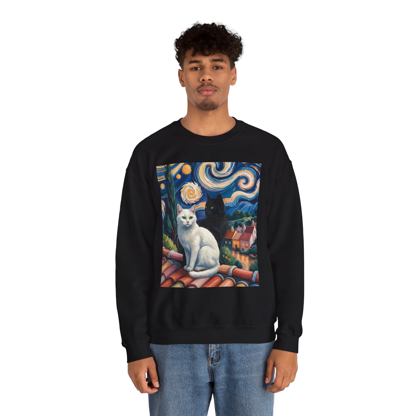 Van Gogh Style Cat Art Sweatshirt - Cozy Unisex Crewneck, Valentines Day Gift for Cat Lovers - 14761