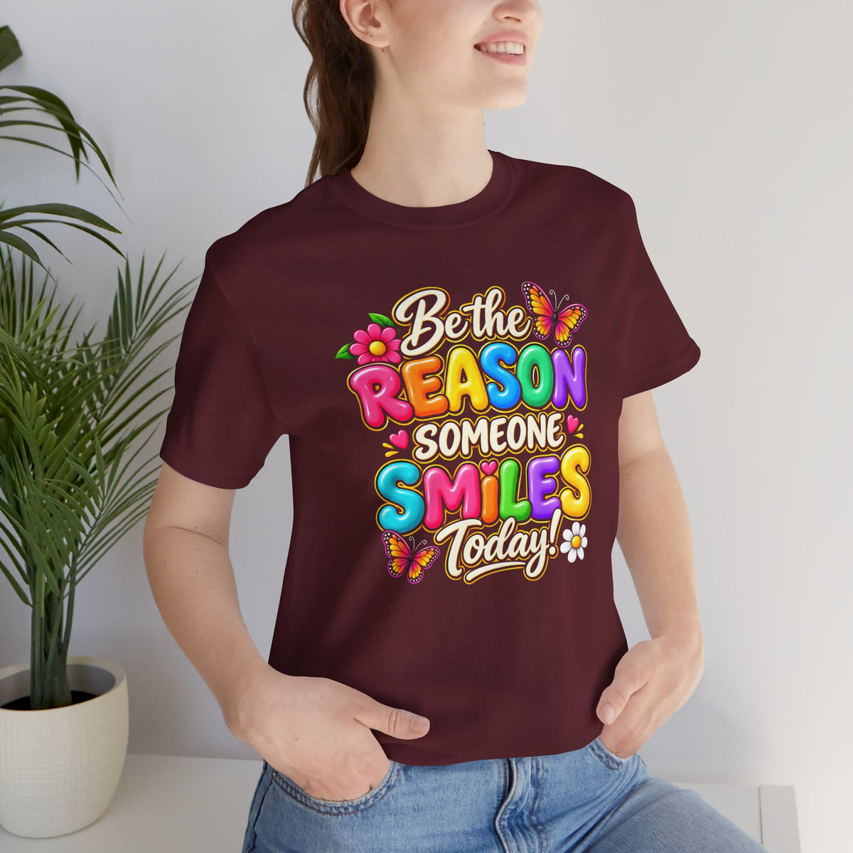 Be the Reason Someone Smiles Today T-Shirt, Colorful Inspirational Floral Tee - 14511